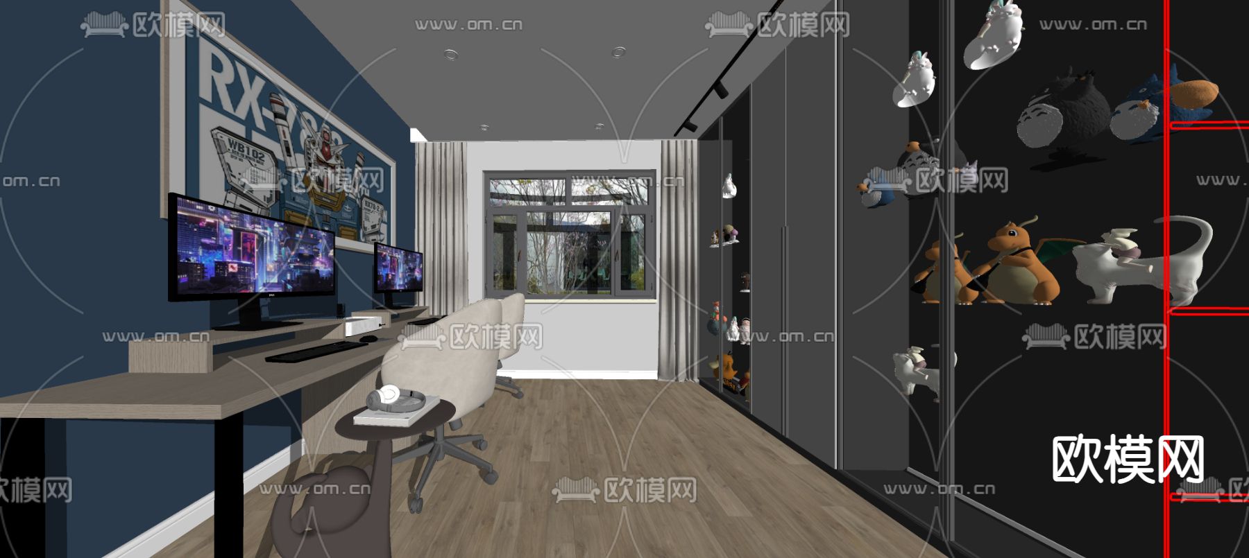 现代电竞室su模型下载（渲染图1）