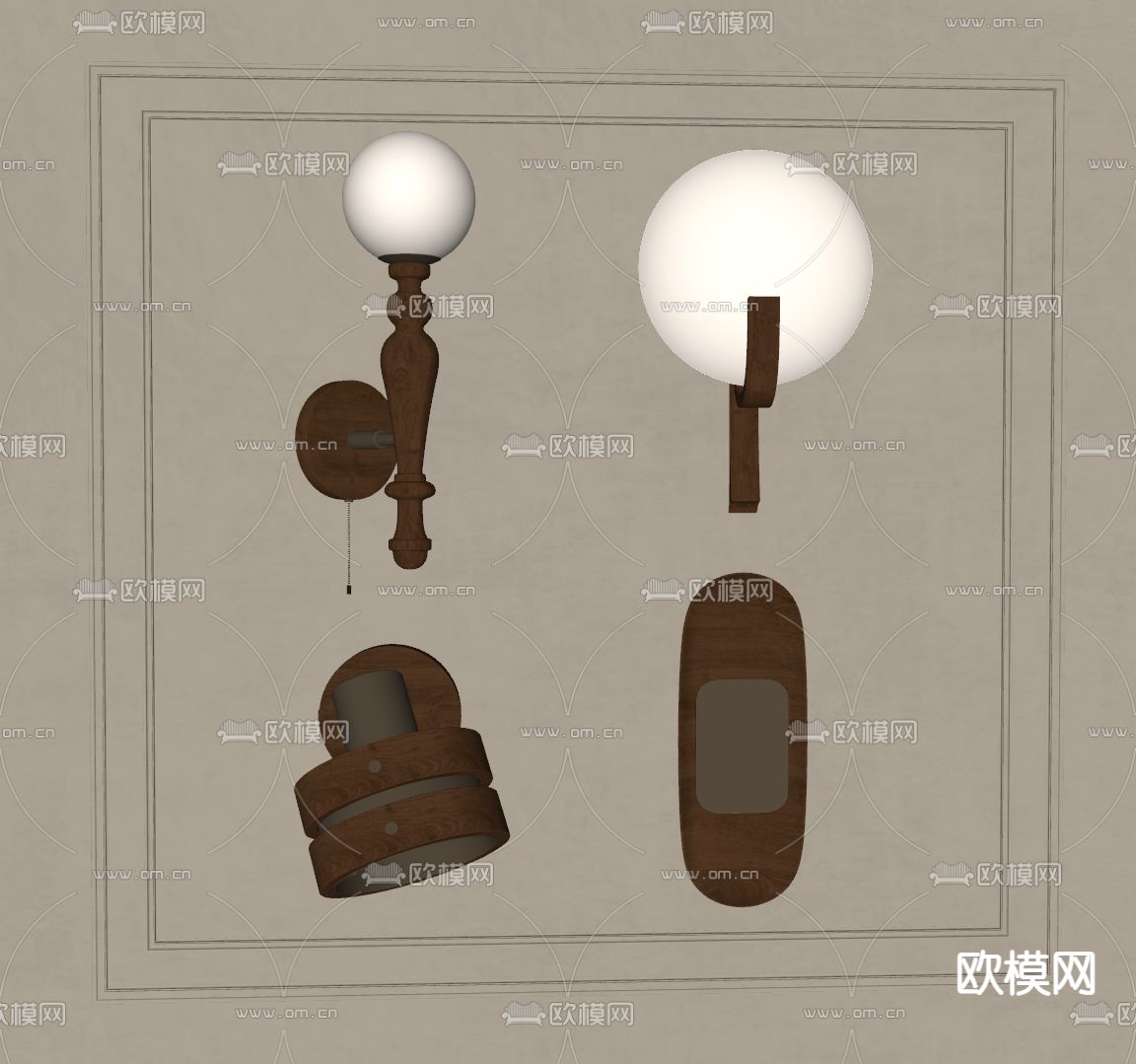 中古风壁灯su模型下载（渲染图1）