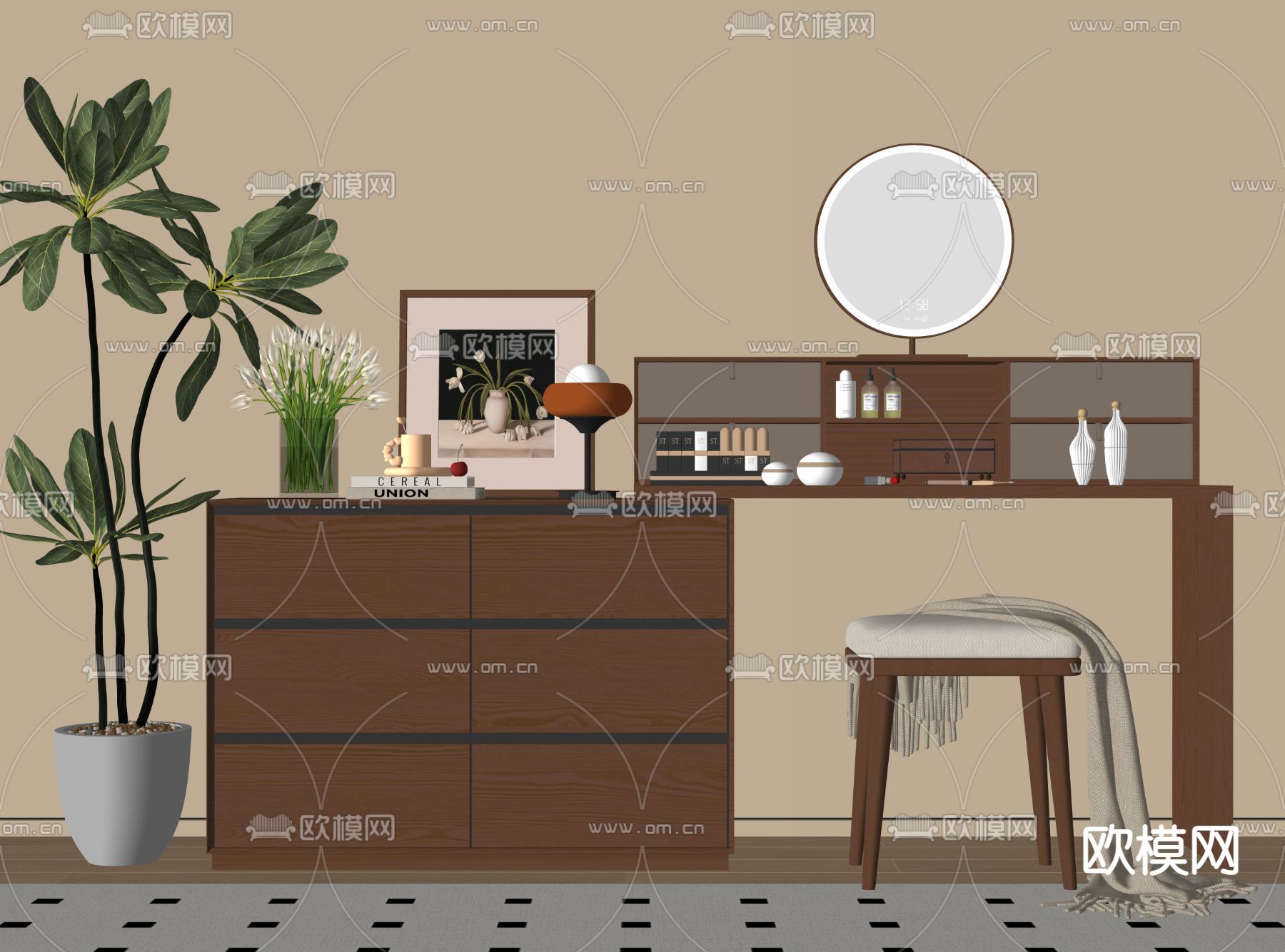 中古梳妆台su模型下载（渲染图1）