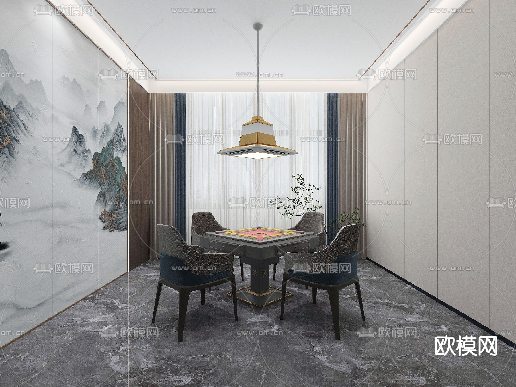 新中式棋牌室 包厢3d模型下载（渲染图1）