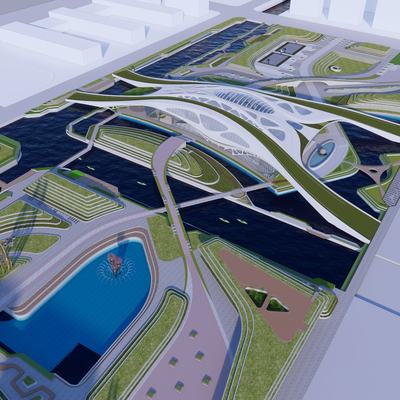  艺术公园 展览馆鸟瞰su模型 