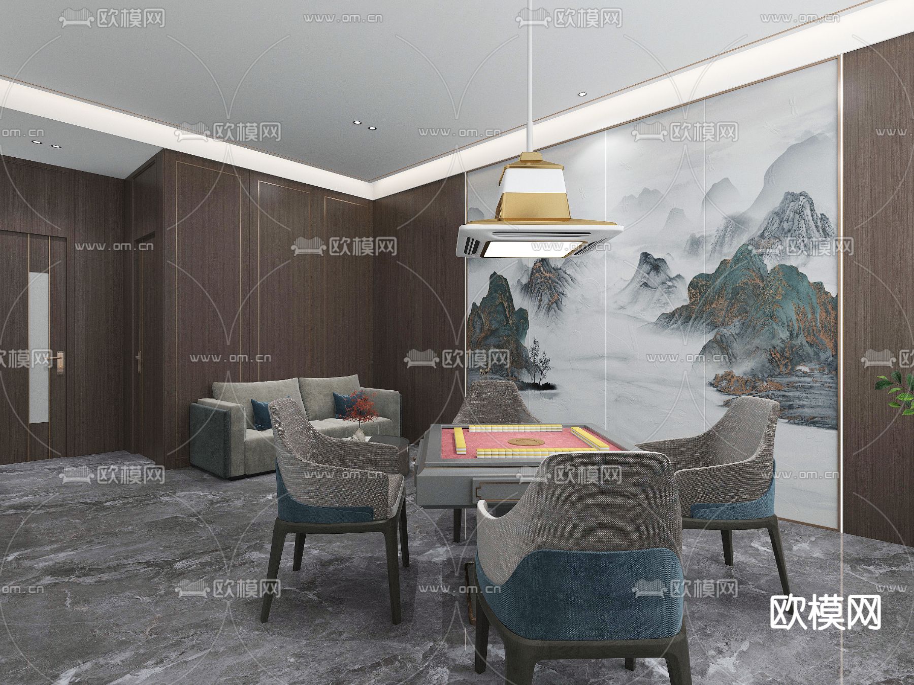 新中式棋牌室 包厢3d模型下载（渲染图2）