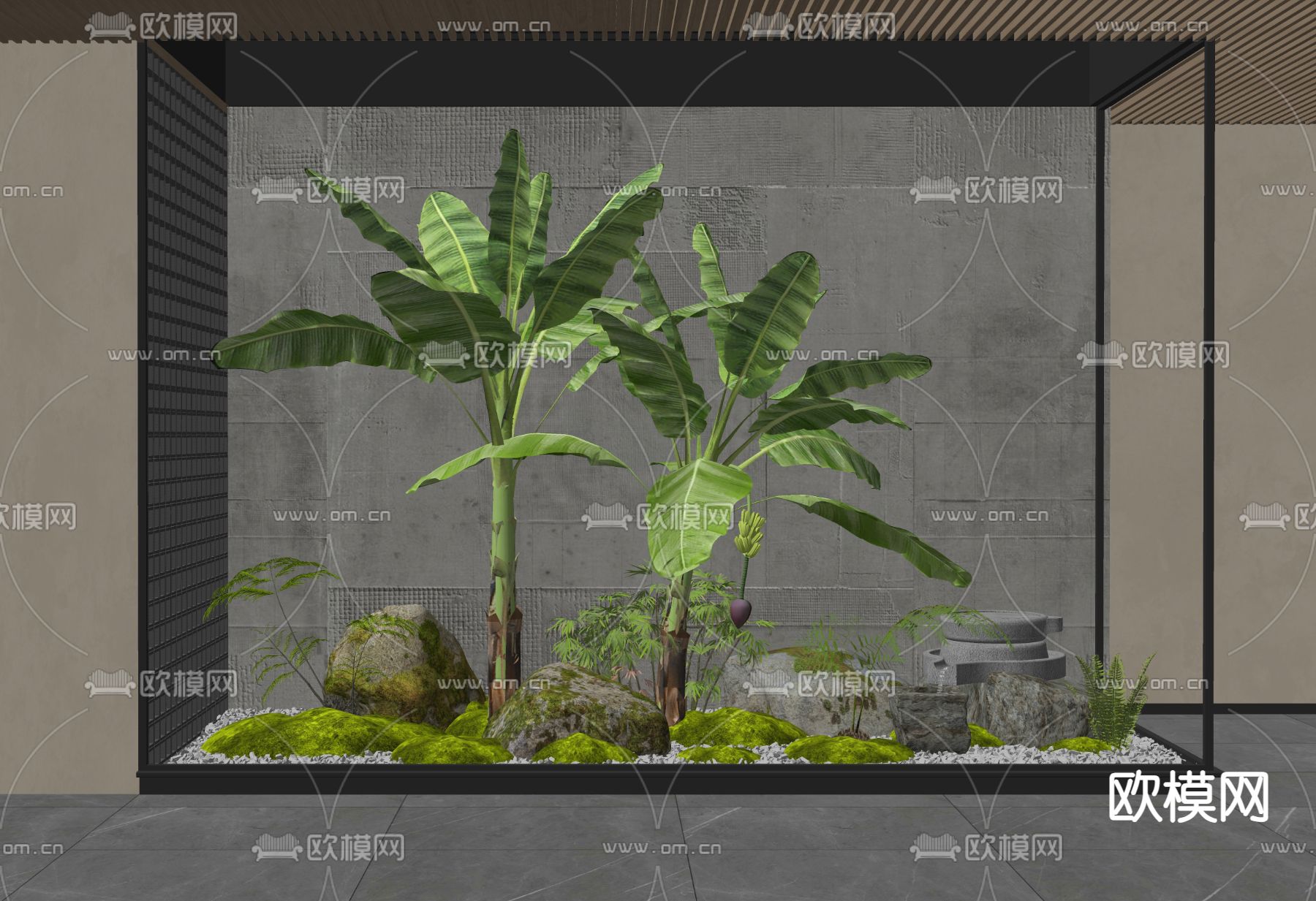 室内植物造景 庭院小品su模型下载（渲染图2）