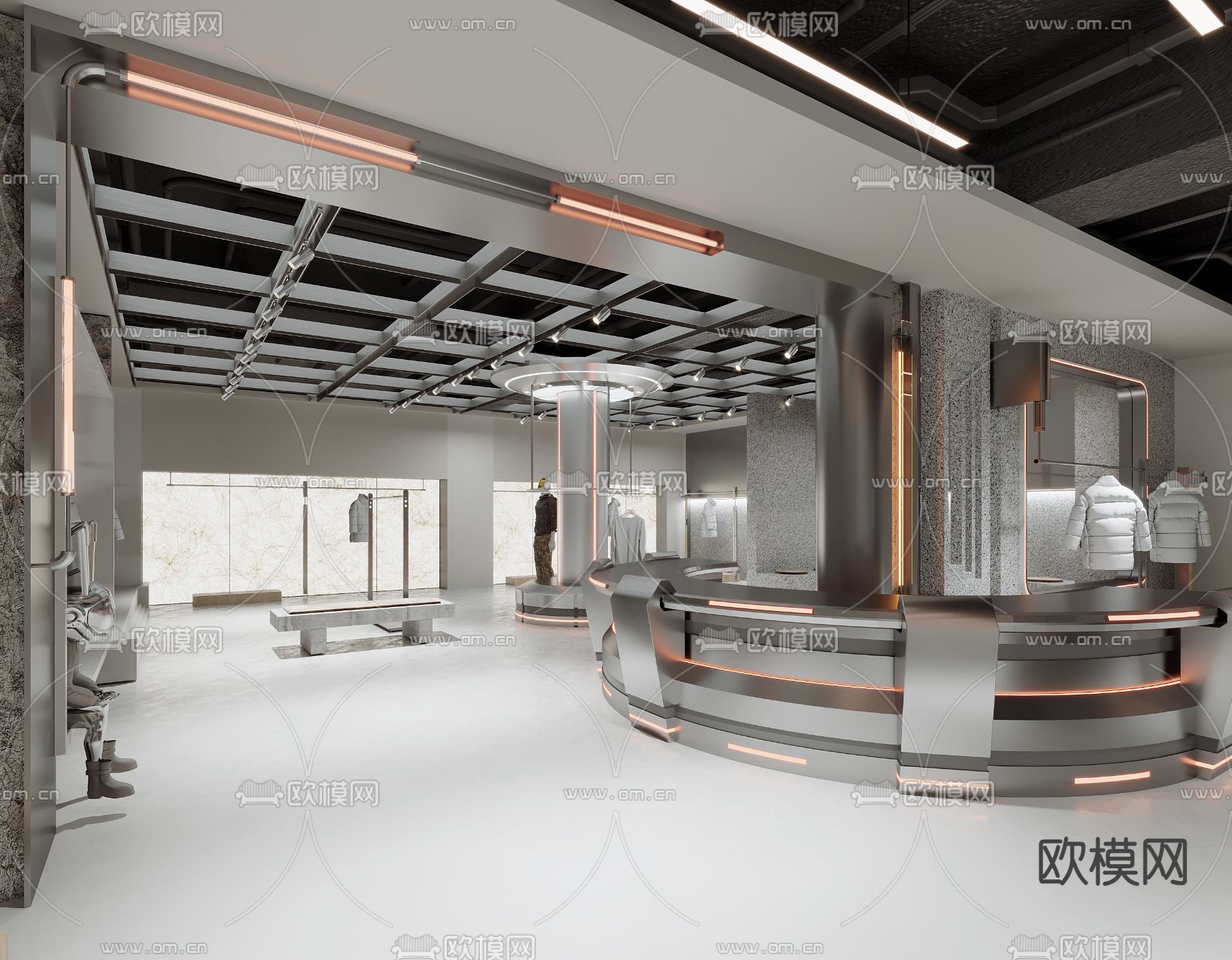 工业风潮牌男装 服装店su模型下载（渲染图3）