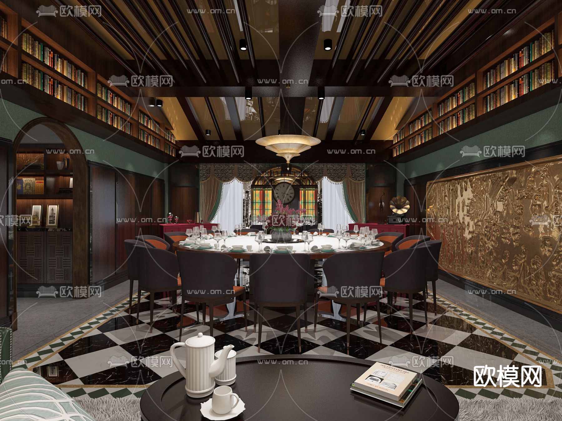 民国风 餐厅包厢3d模型下载（渲染图1）