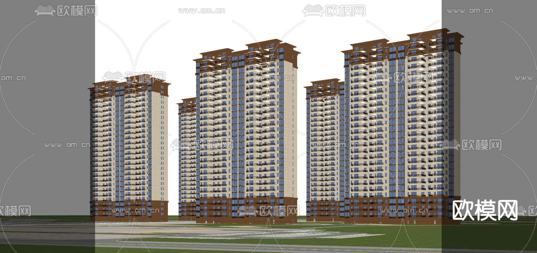 高层住宅楼外观su模型下载（渲染图3）