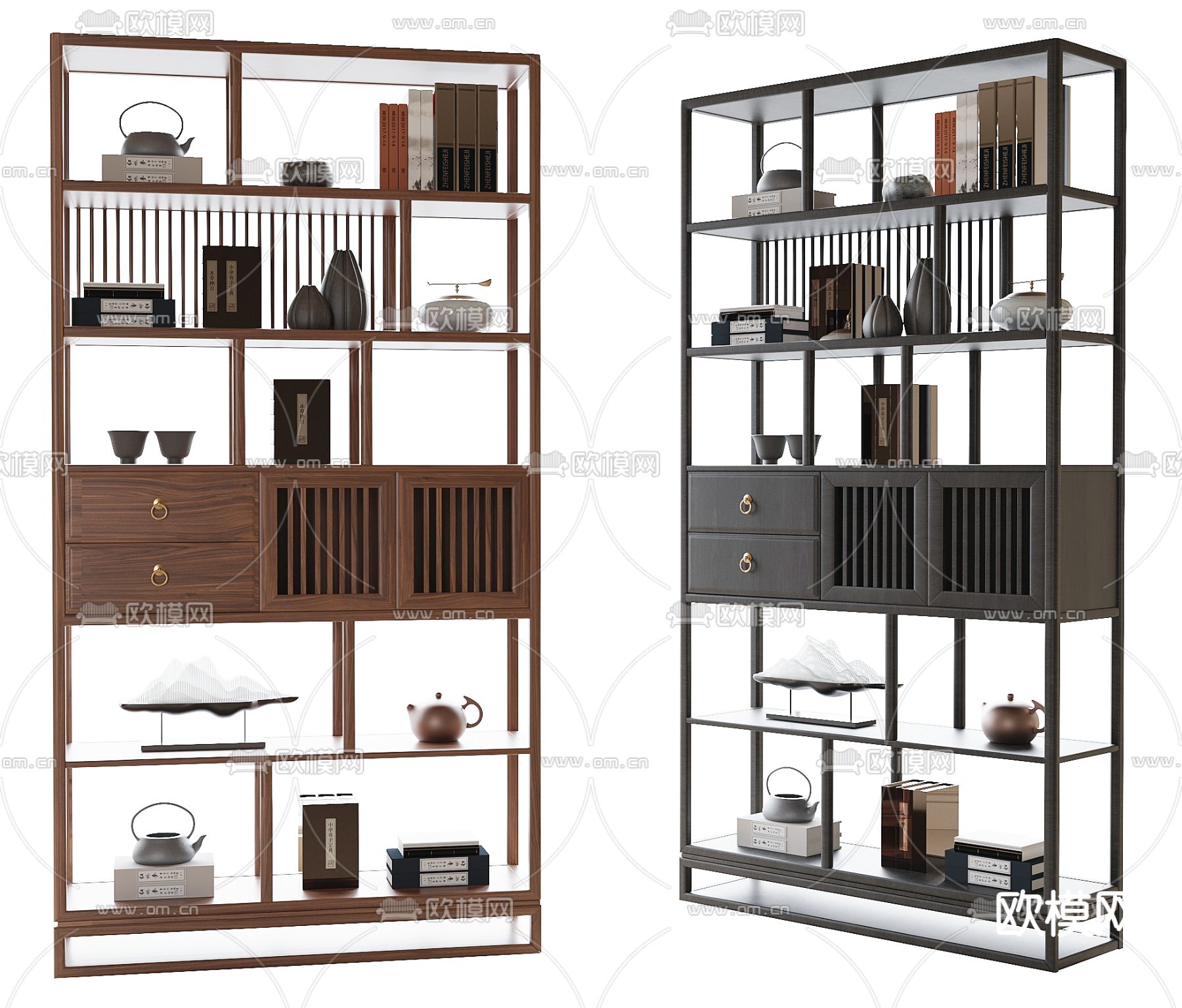 新中式置物架 博古架su模型下载（渲染图1）