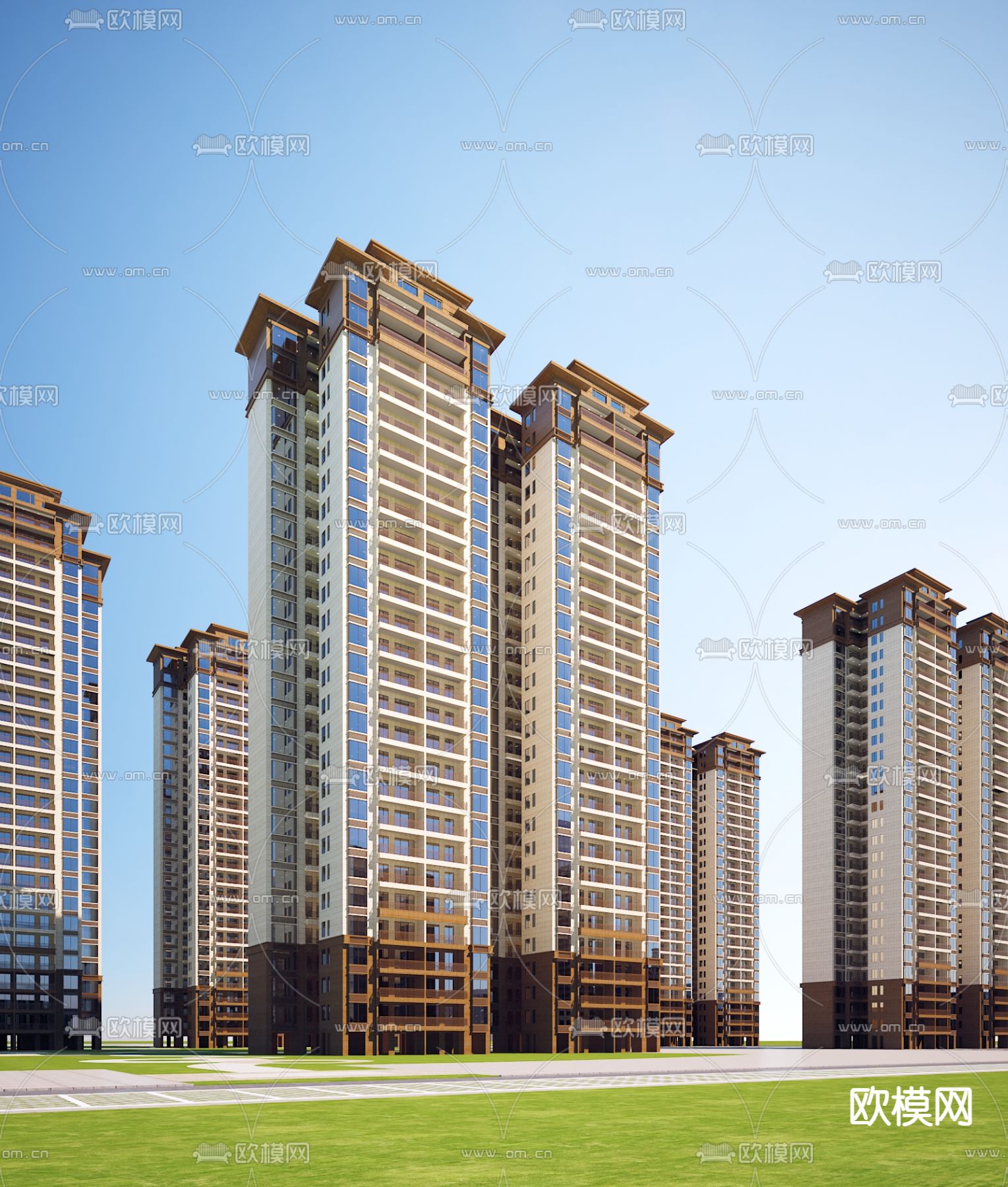 高层住宅楼外观su模型下载（渲染图1）