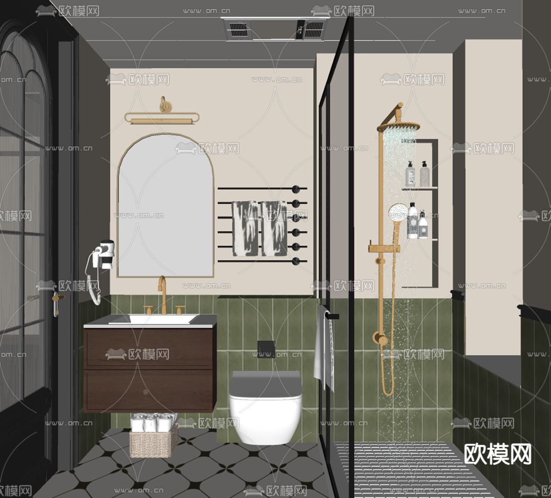美式卫生间 浴室su模型下载（渲染图1）