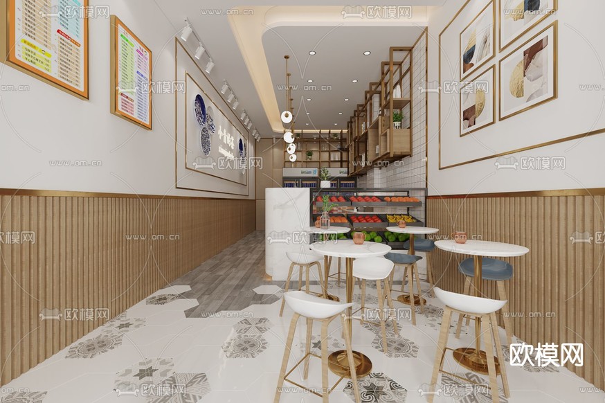 现代奶茶店 茶饮店3d模型下载(渲染图2)