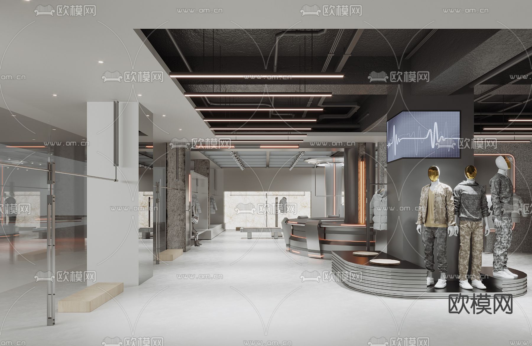 工业风潮牌男装 服装店su模型下载（渲染图4）