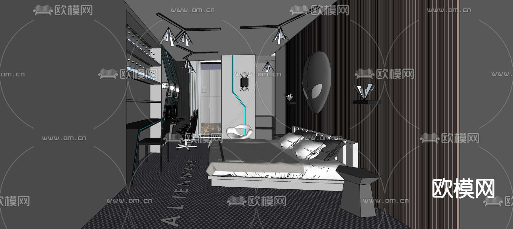 现代电竞室su模型下载（渲染图1）