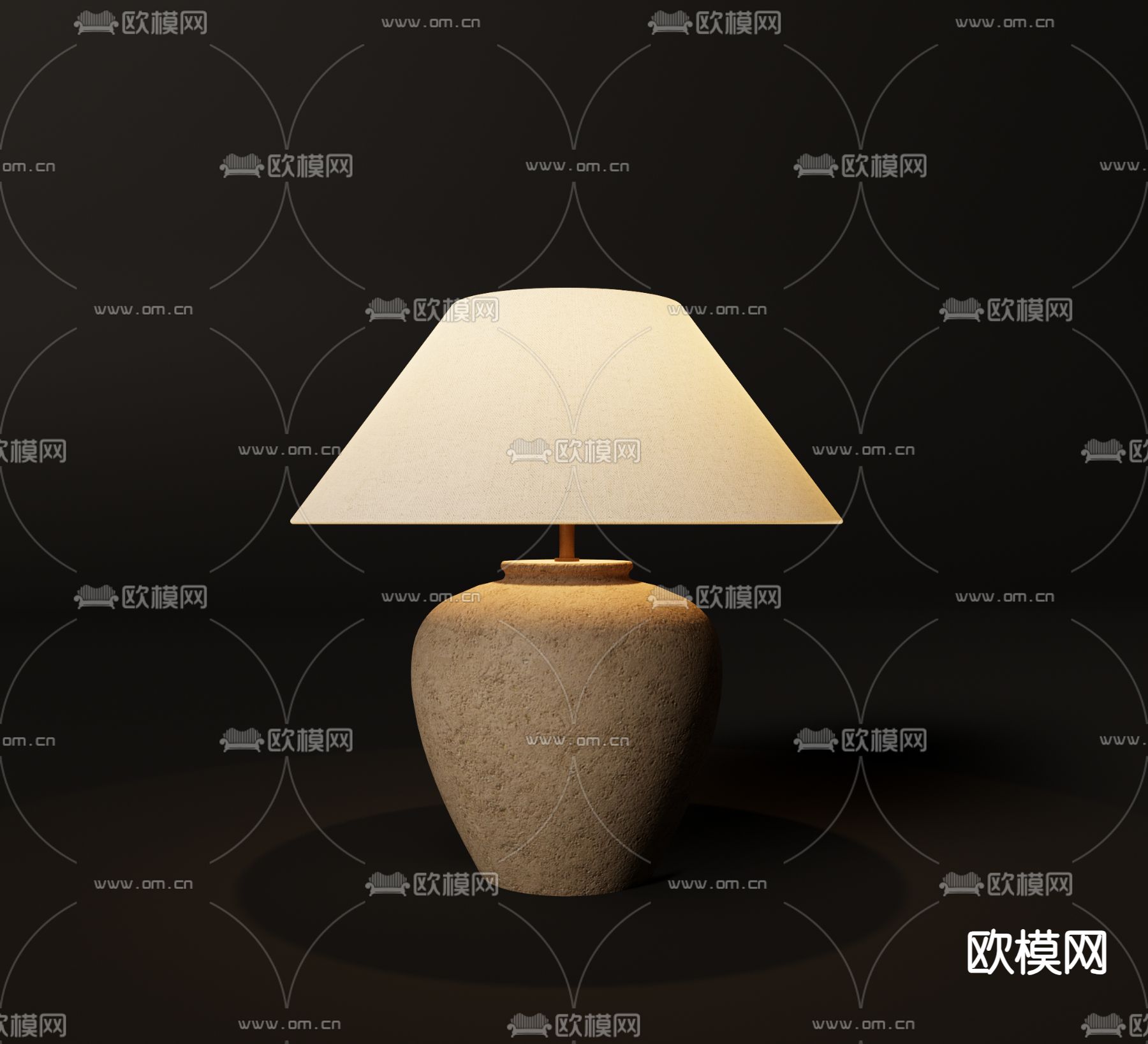 侘寂风陶罐台灯su模型下载（渲染图2）