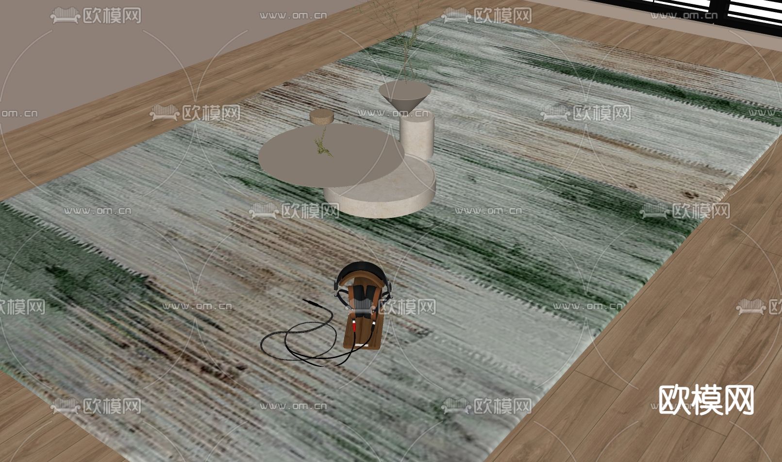 新中式地毯su模型下载（渲染图1）