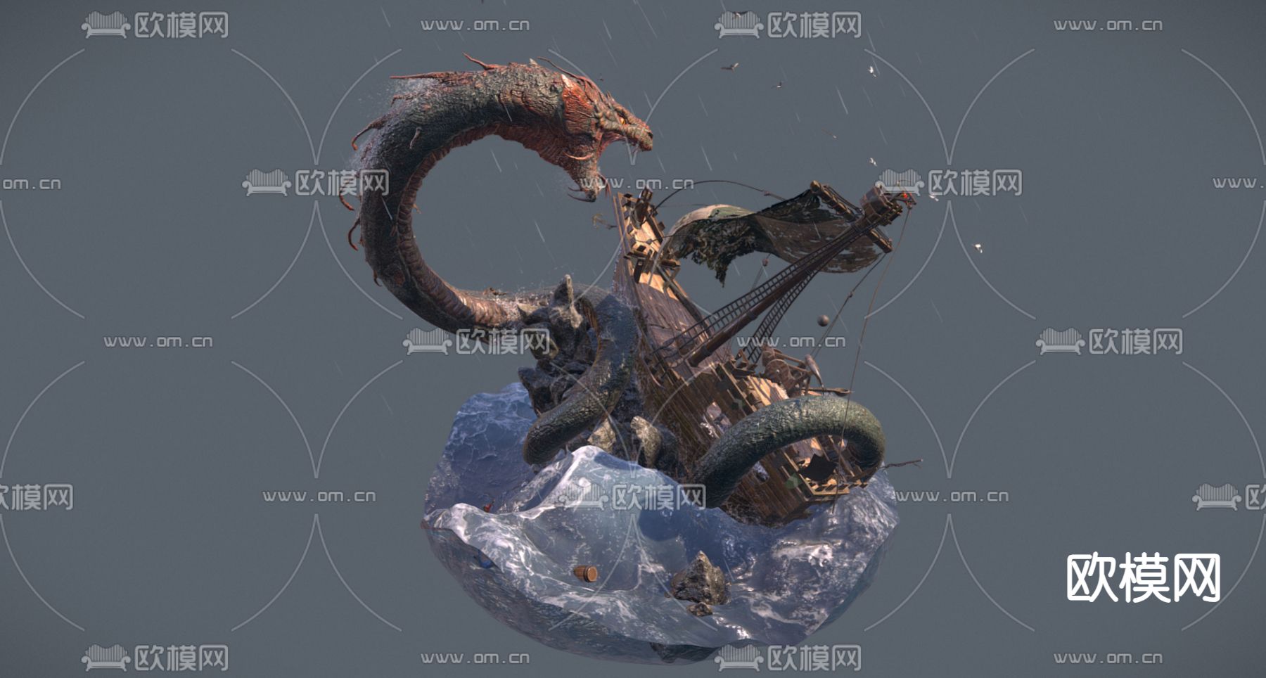 新中式齿轮船战斗手办3d模型下载（渲染图3）