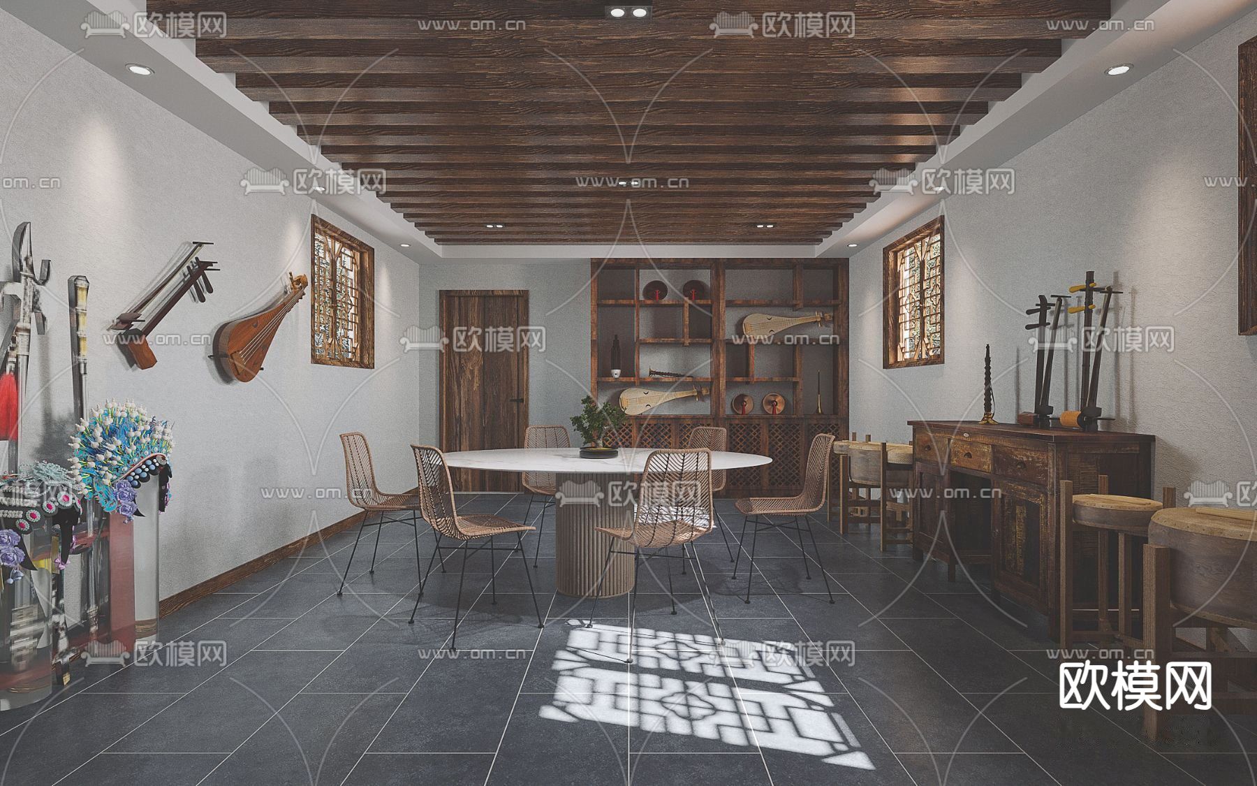 新中式音乐餐厅3d模型下载