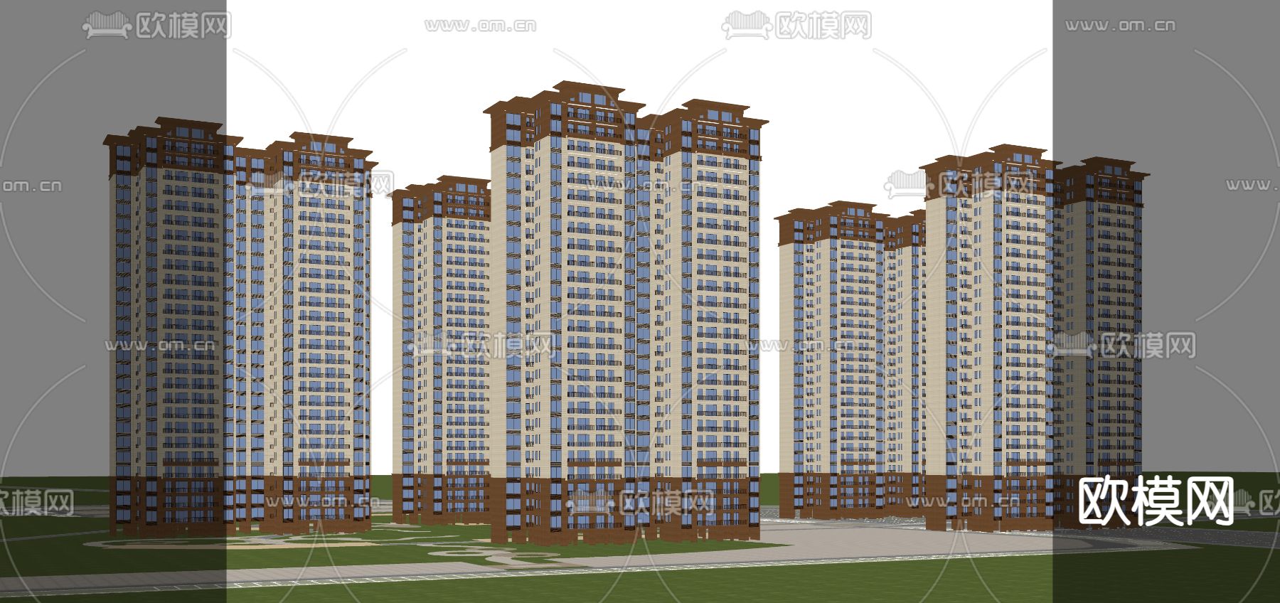 高层住宅楼外观su模型下载（渲染图2）
