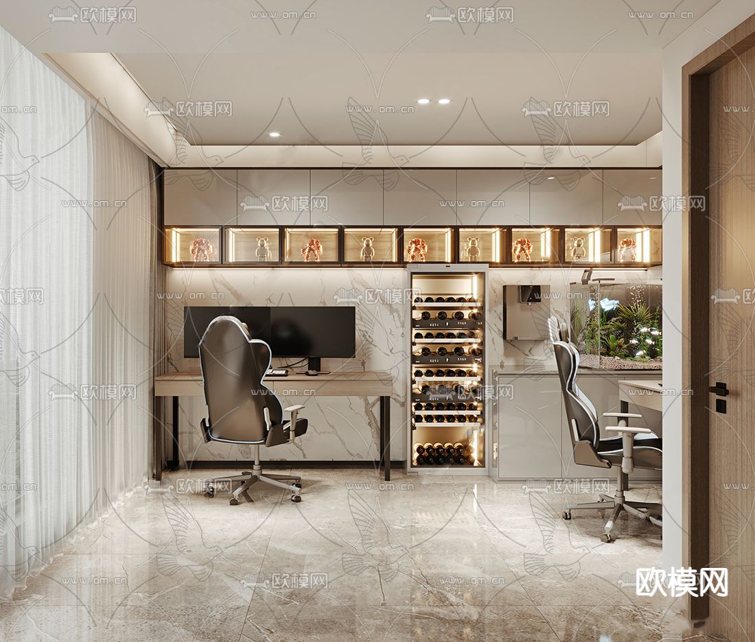 现代电竞室su模型下载（渲染图2）