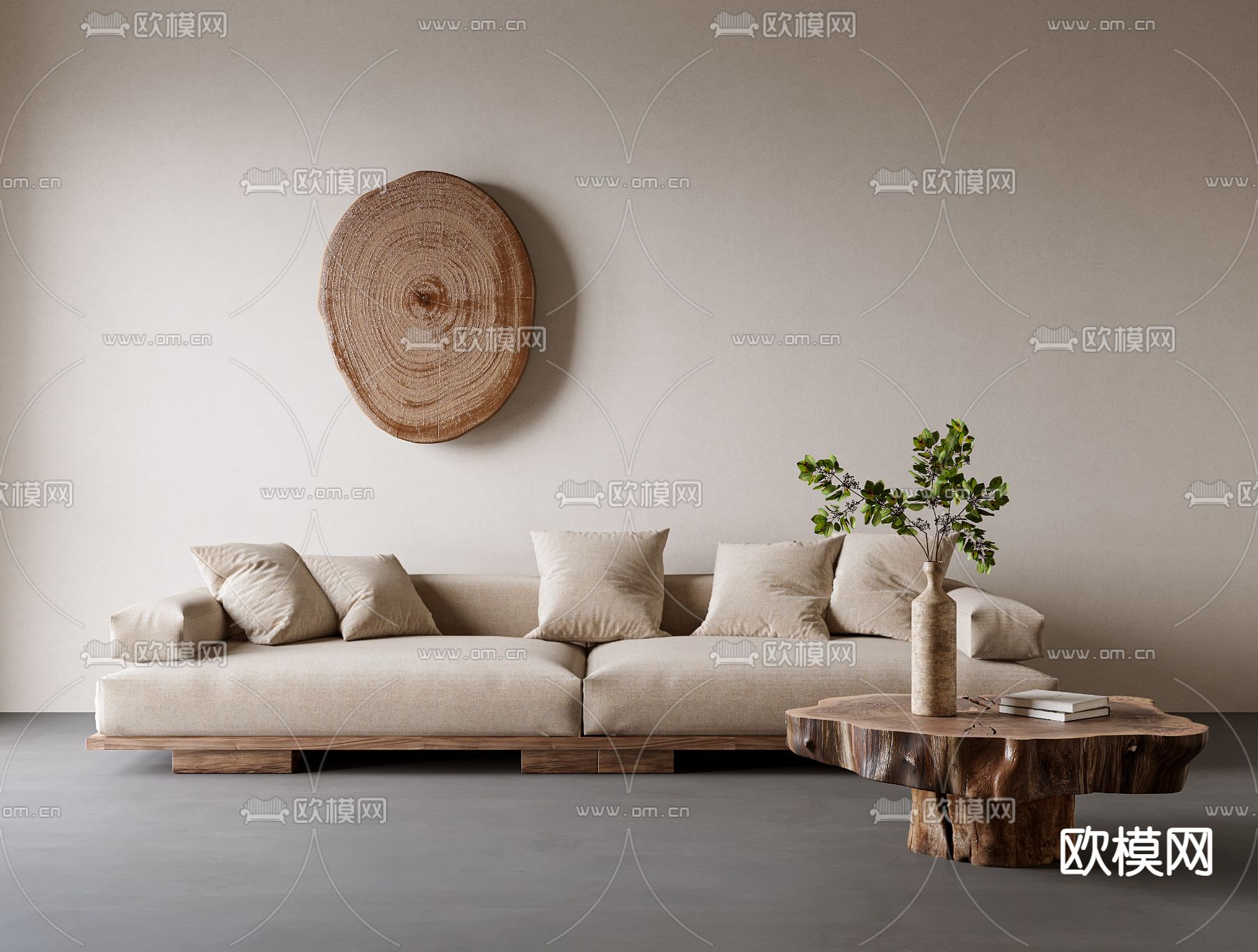 侘寂风多人沙发su模型下载（渲染图2）