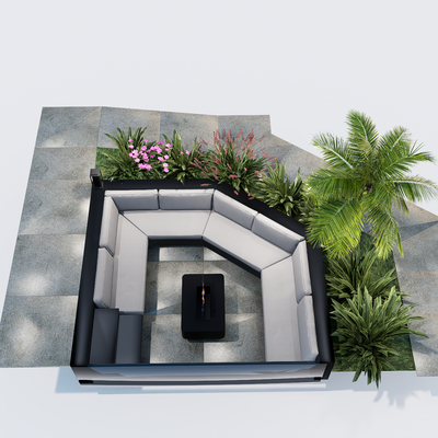  户外沙发 下沉卡座su模型 