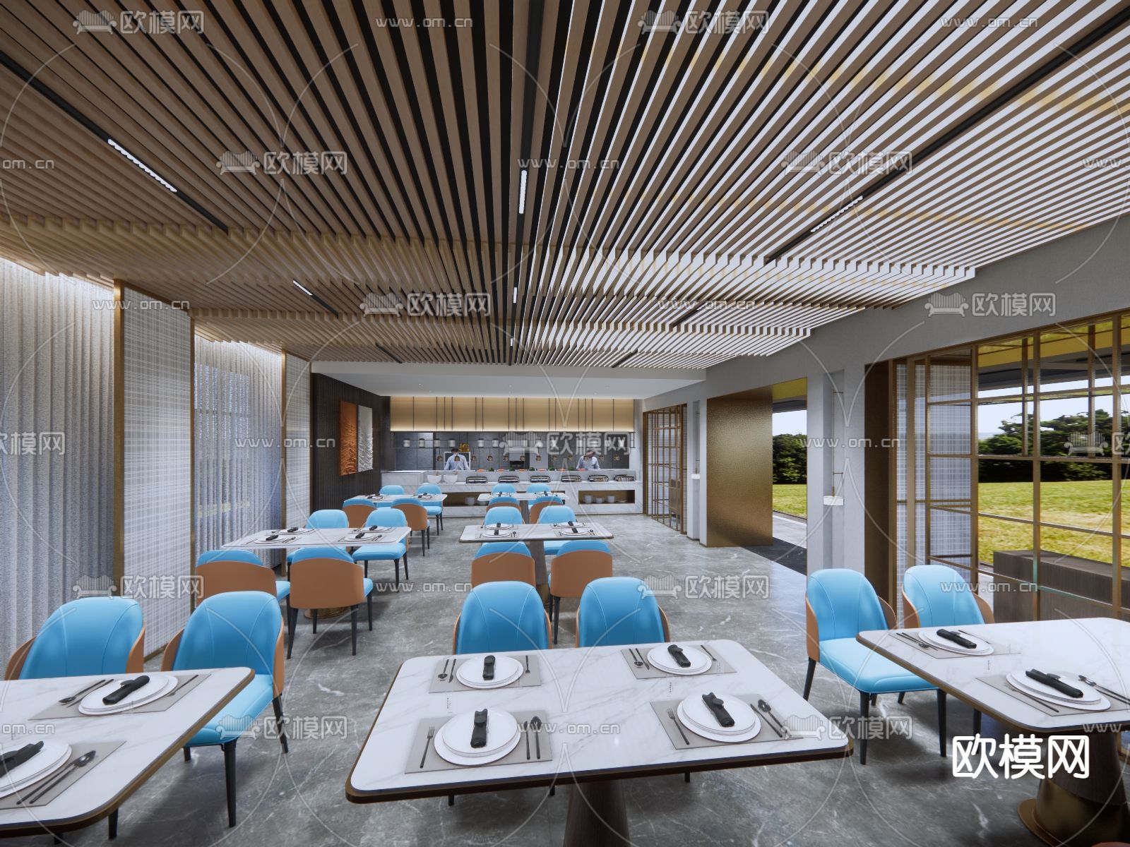 现代西餐厅su模型下载（渲染图2）