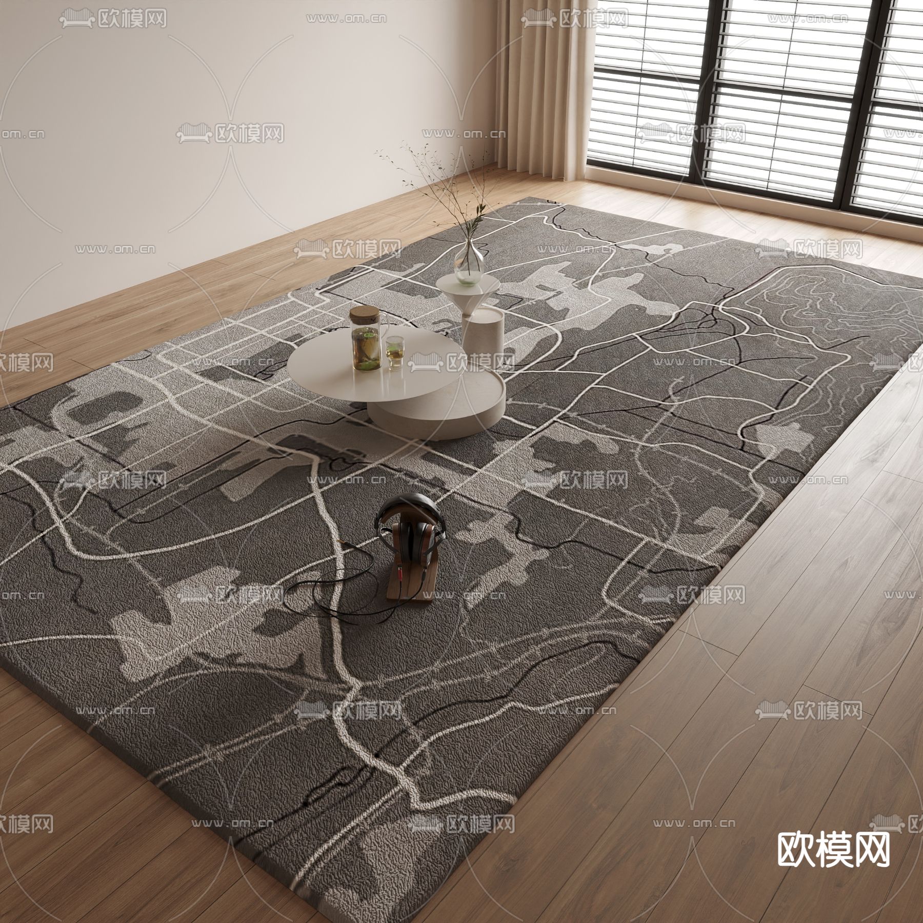 新中式地毯su模型下载（渲染图2）