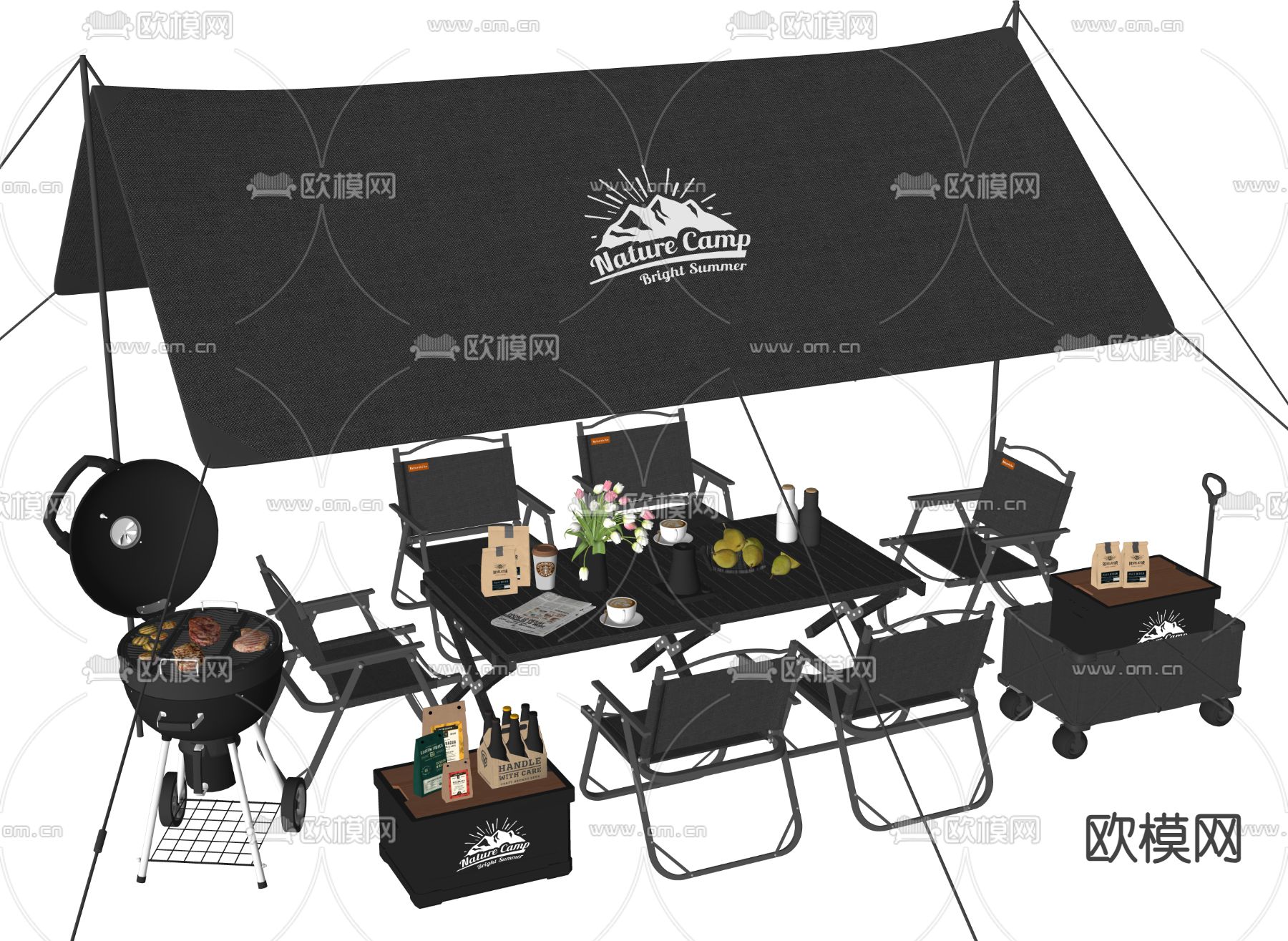 露营桌椅 户外桌椅 天幕su模型下载（渲染图1）