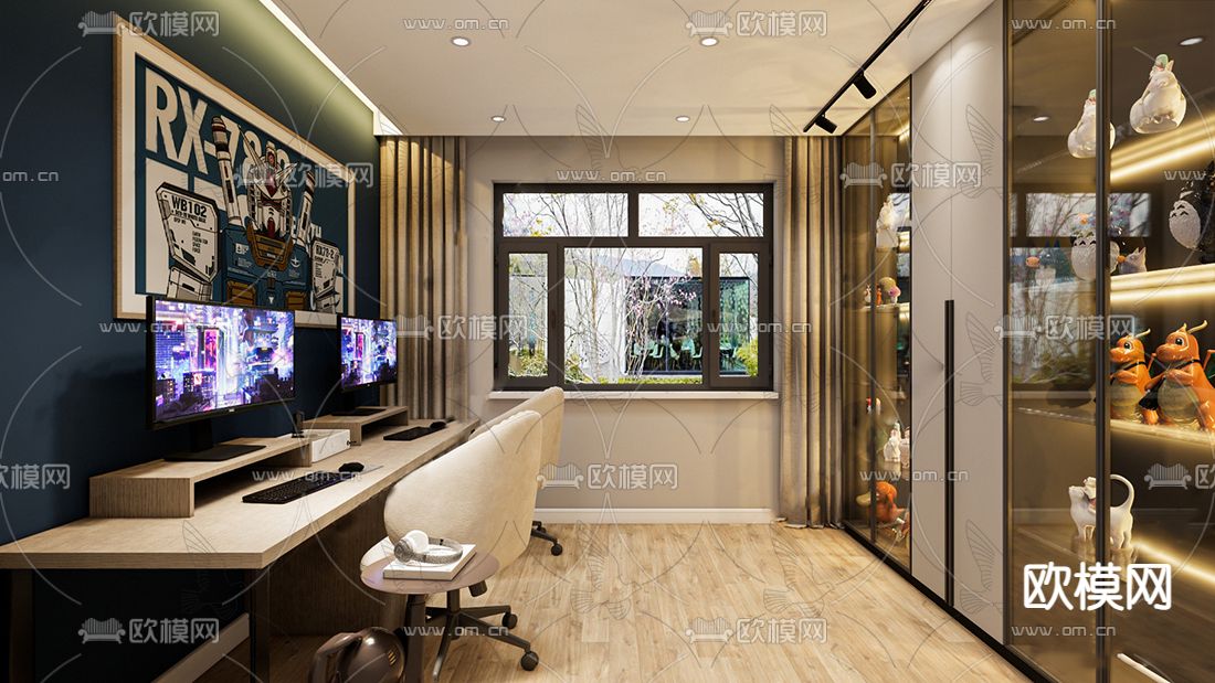 现代电竞室su模型下载（渲染图2）