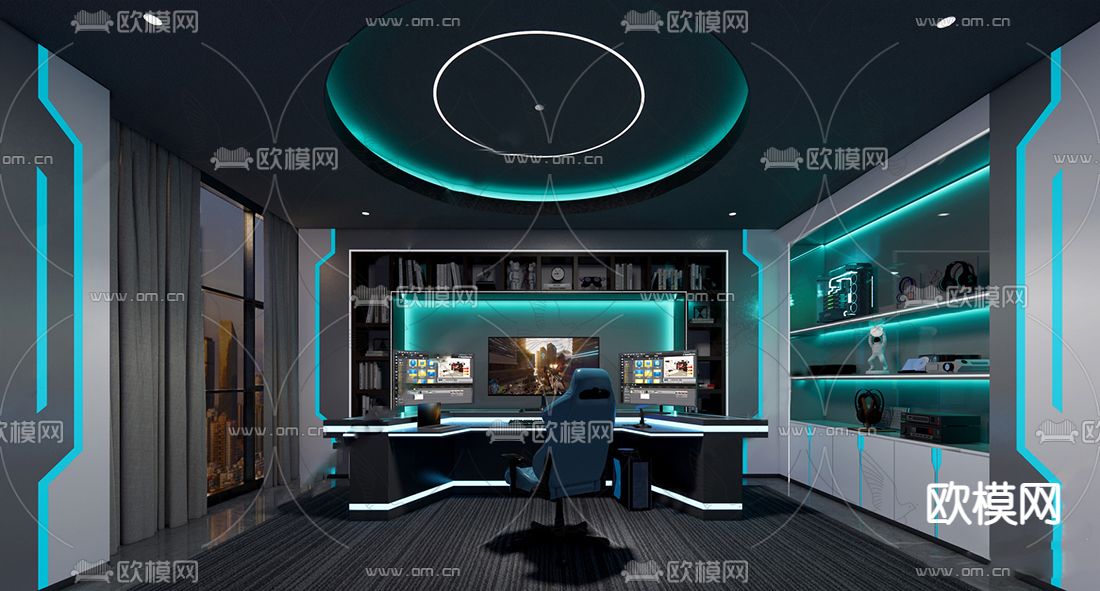 现代电竞室su模型下载（渲染图2）