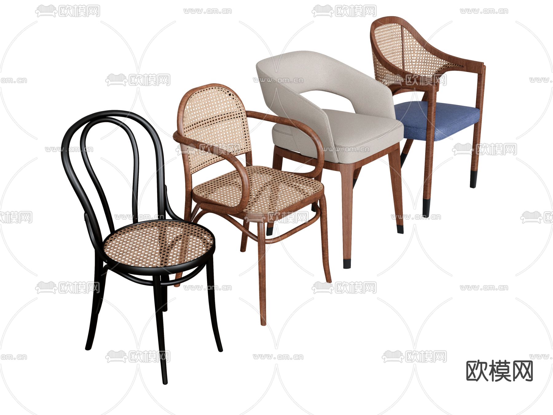 法式椅子 藤编椅 原木椅su模型下载（渲染图2）