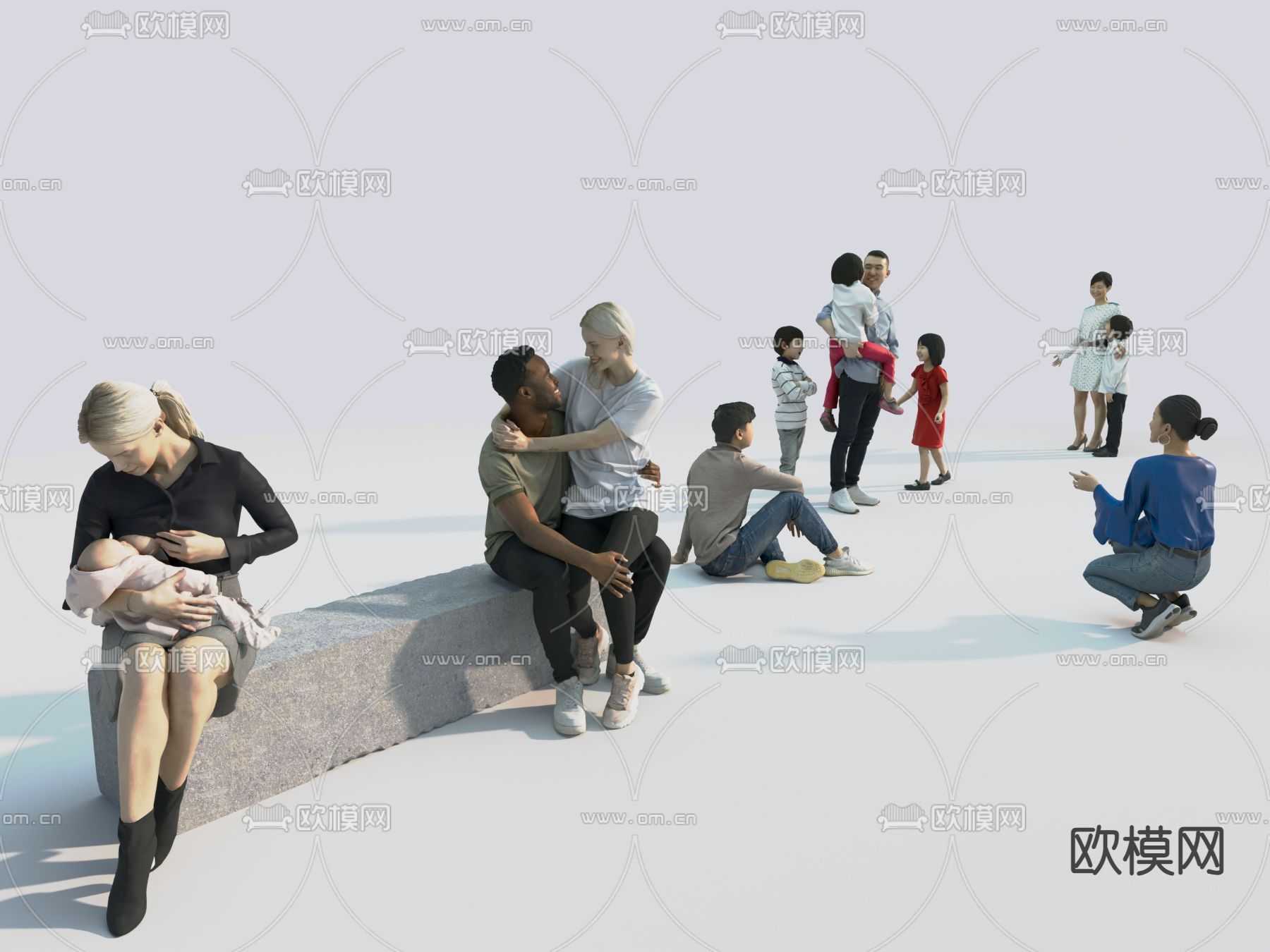 哺乳人 人群su模型下载（渲染图2）