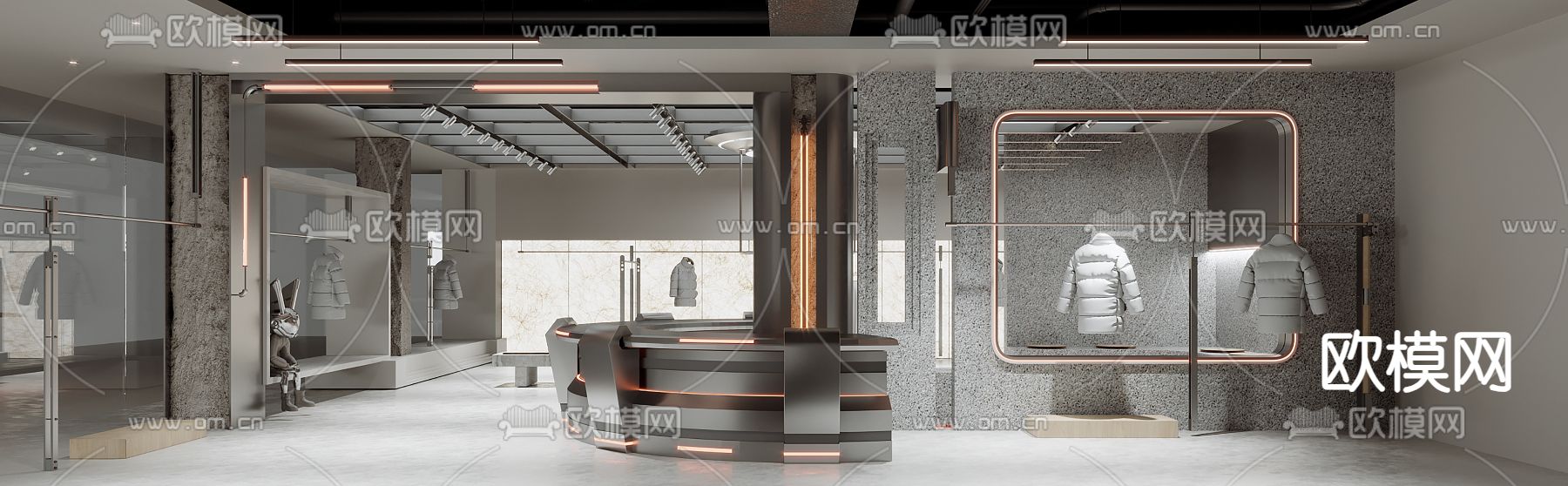 工业风潮牌男装 服装店su模型下载（渲染图2）