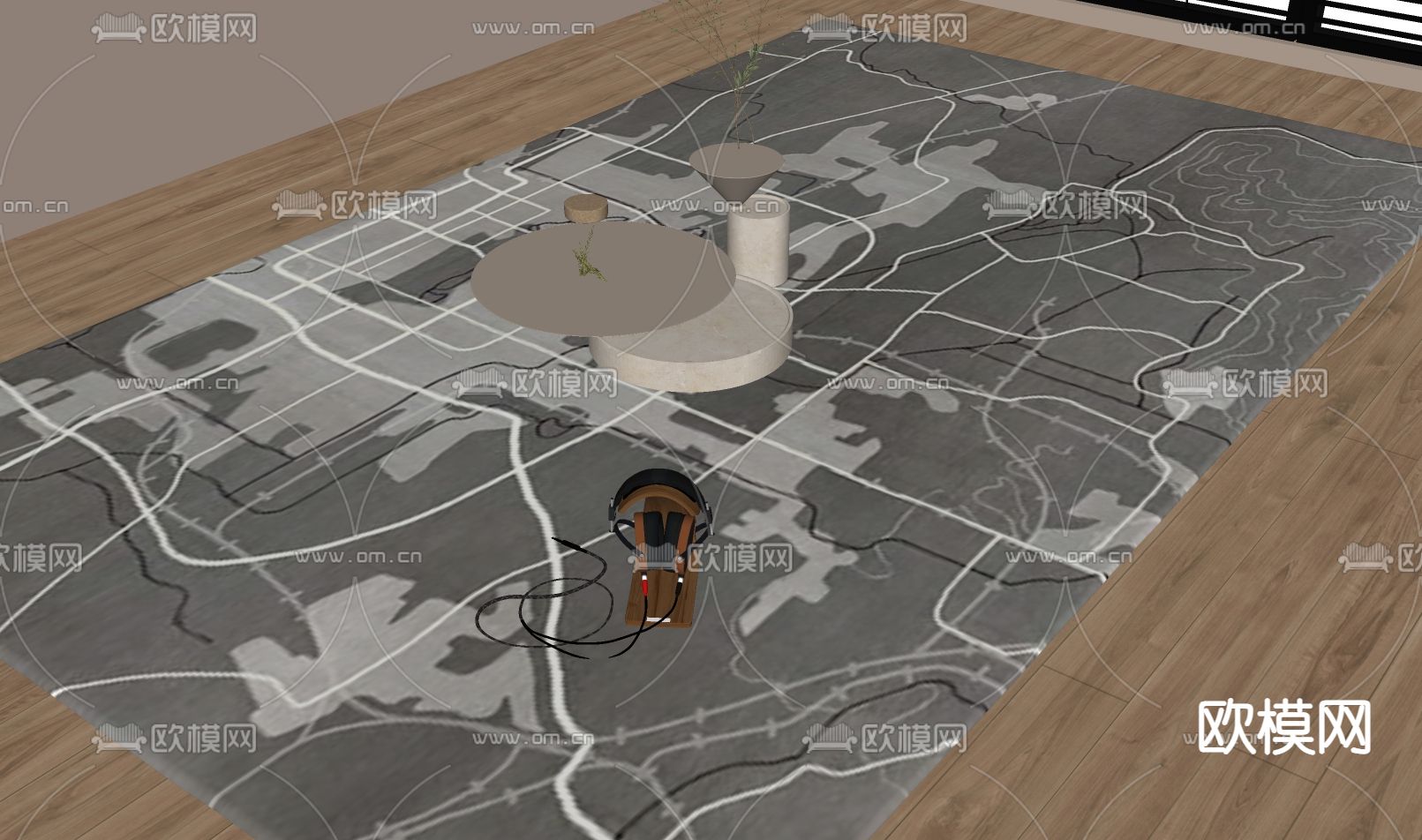 新中式地毯su模型下载（渲染图1）