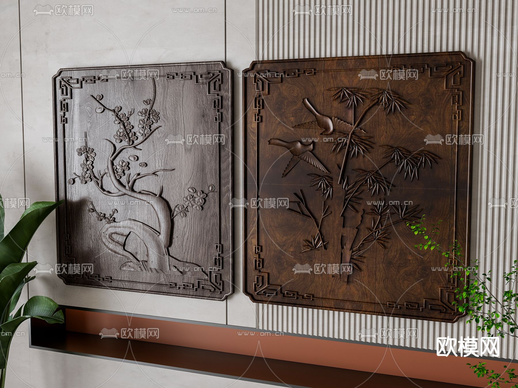 新中式木雕墙饰su模型下载（渲染图2）