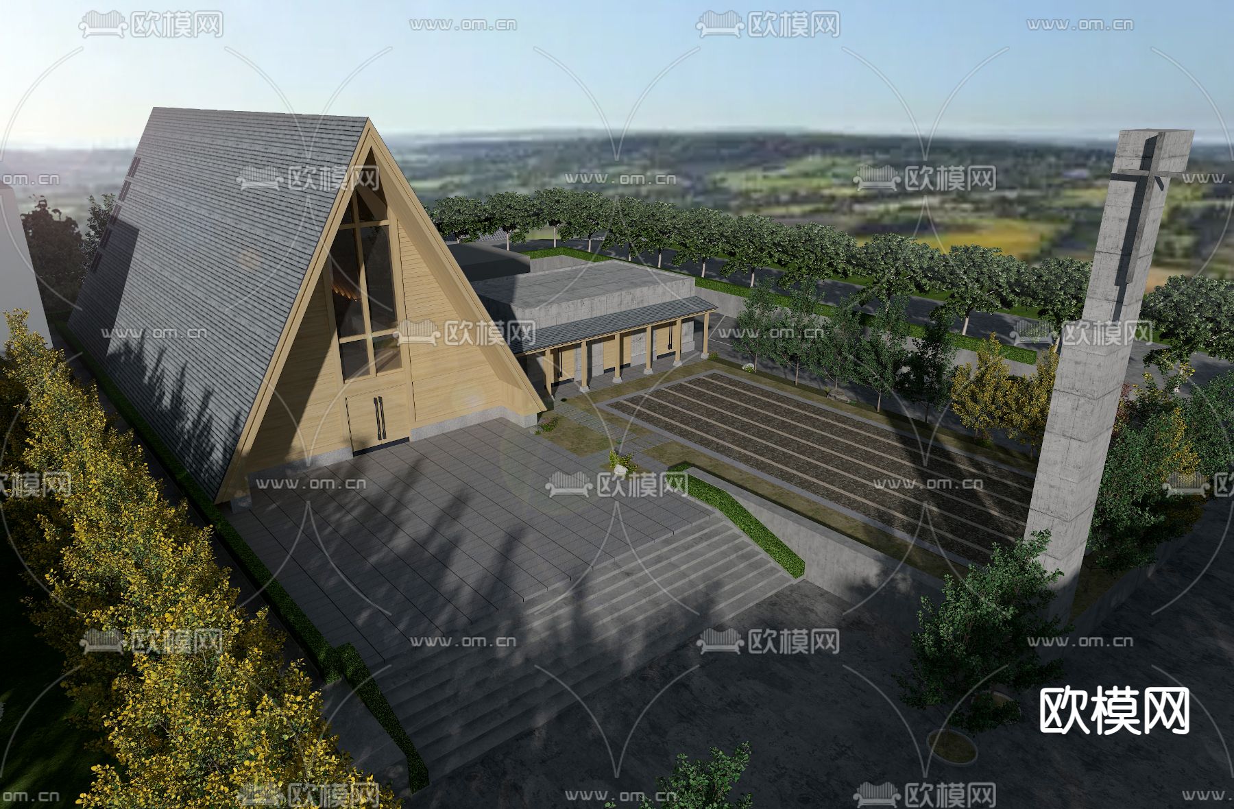 日式教堂外观3d模型下载（渲染图1）