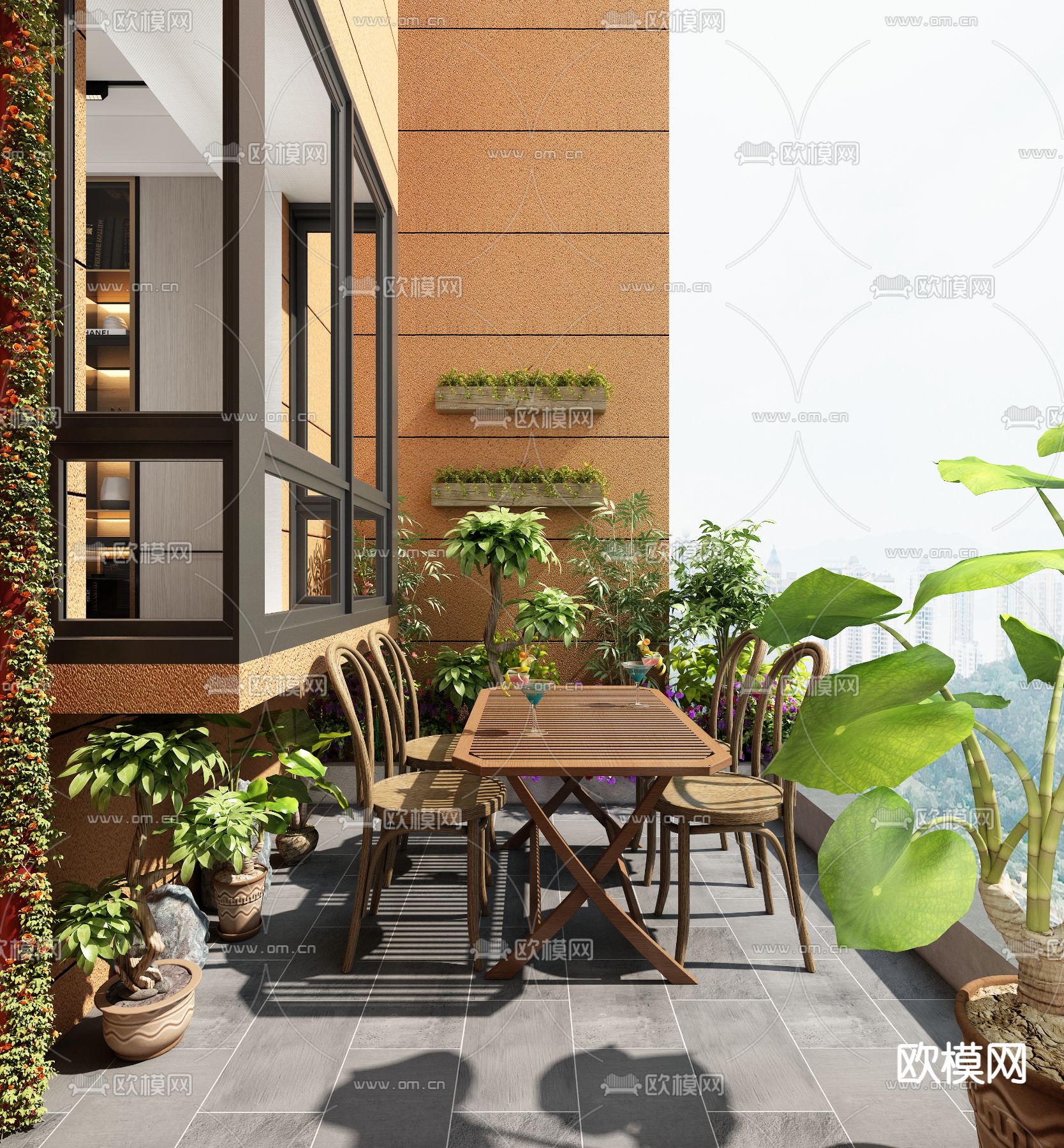 侘寂休闲阳台 户外露台3d模型下载