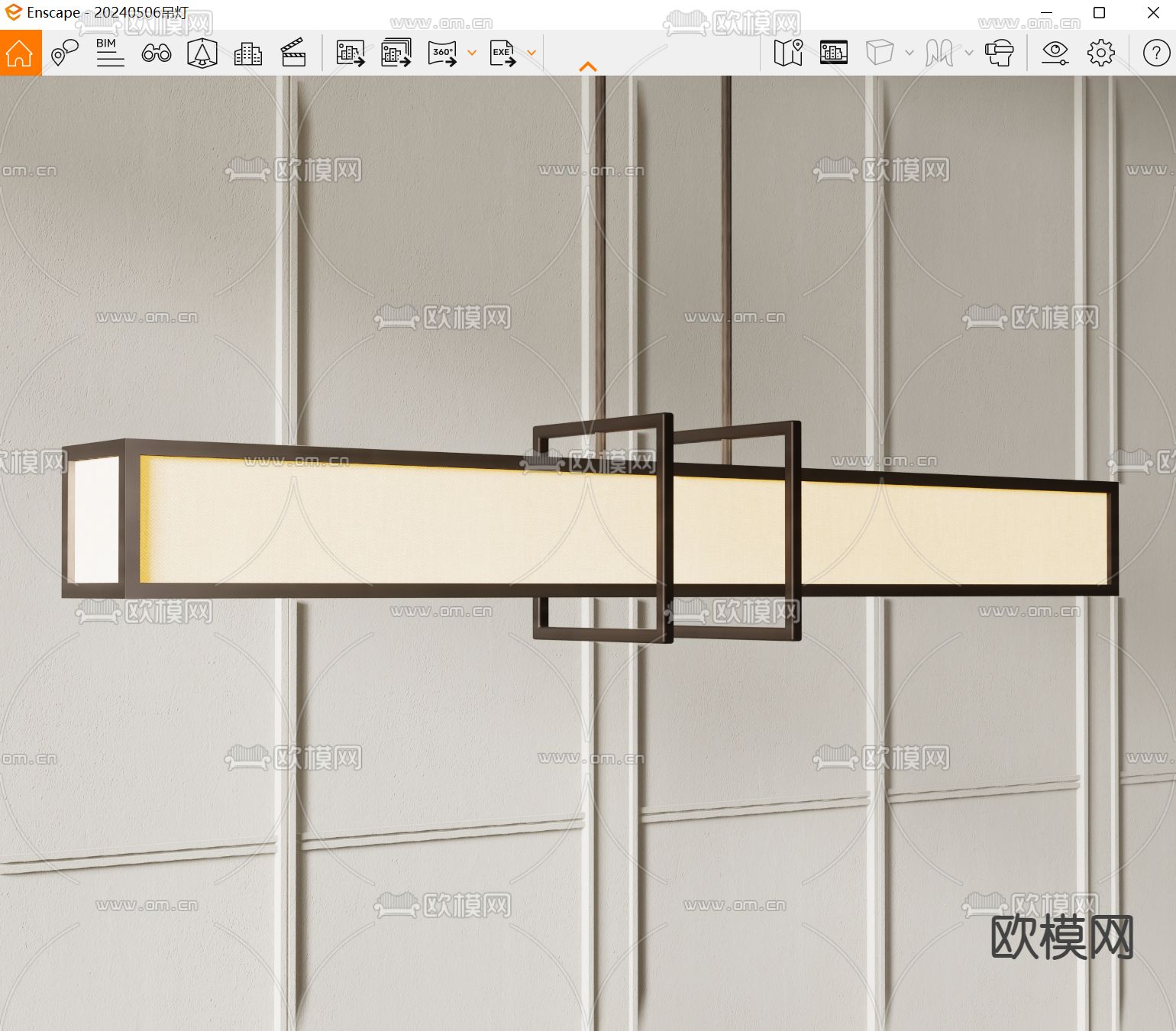 新中式吊灯 一字型吊灯su模型下载（渲染图2）