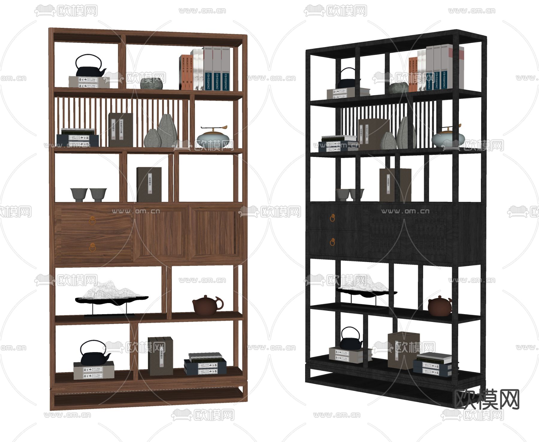 新中式置物架 博古架su模型下载（渲染图2）