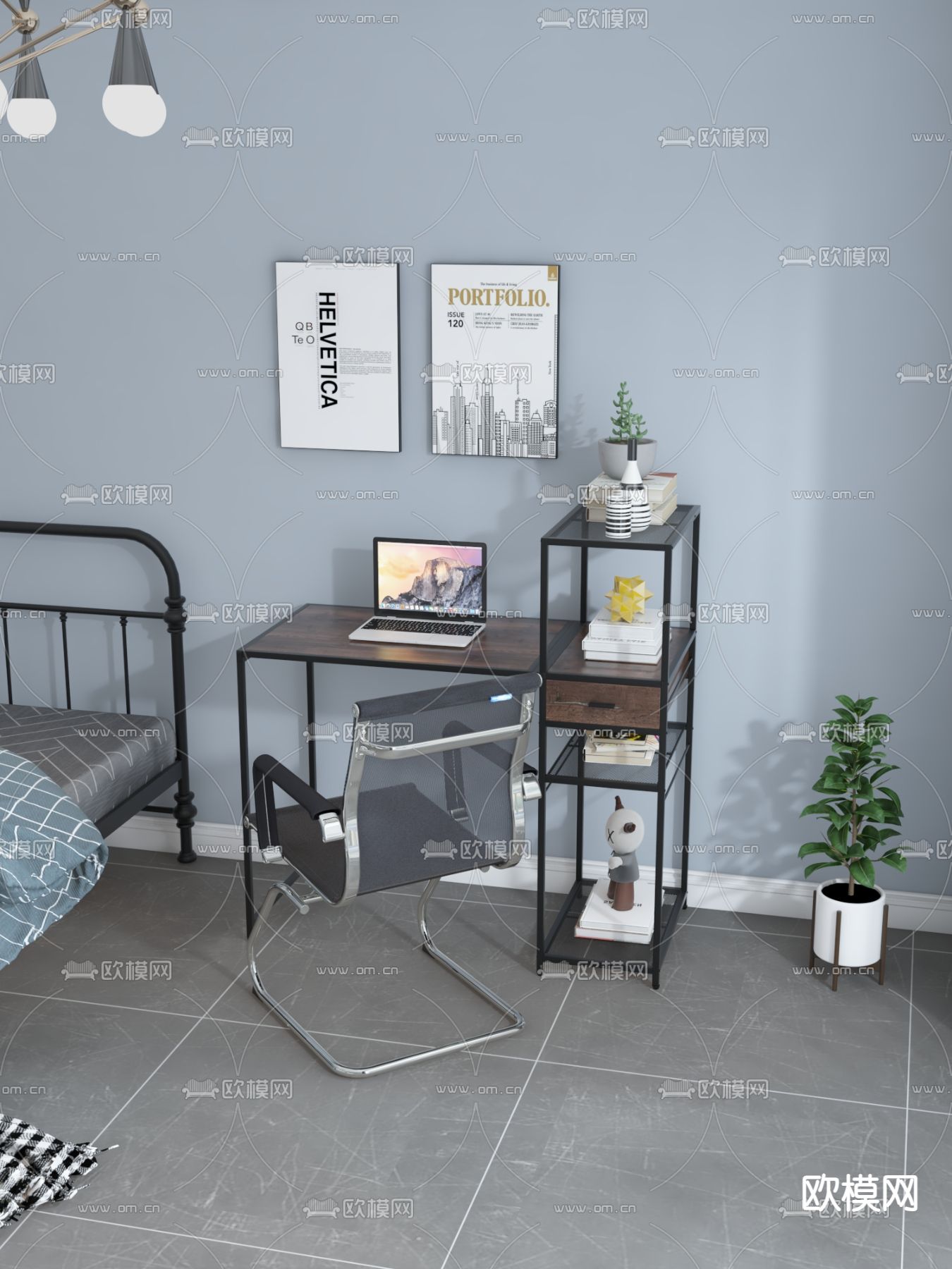 工业风书桌椅3d模型下载（渲染图2）