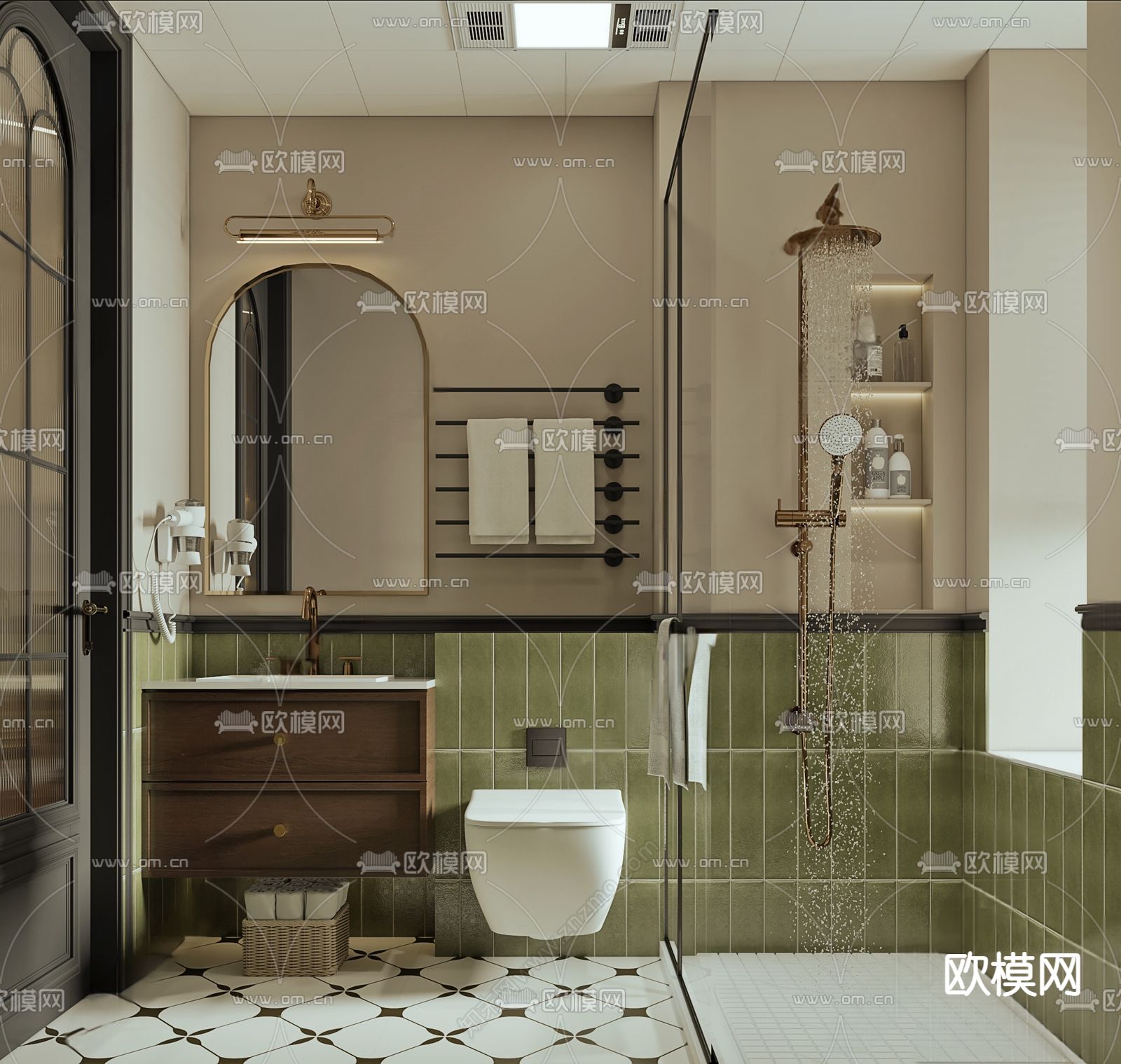 美式卫生间 浴室su模型下载（渲染图2）