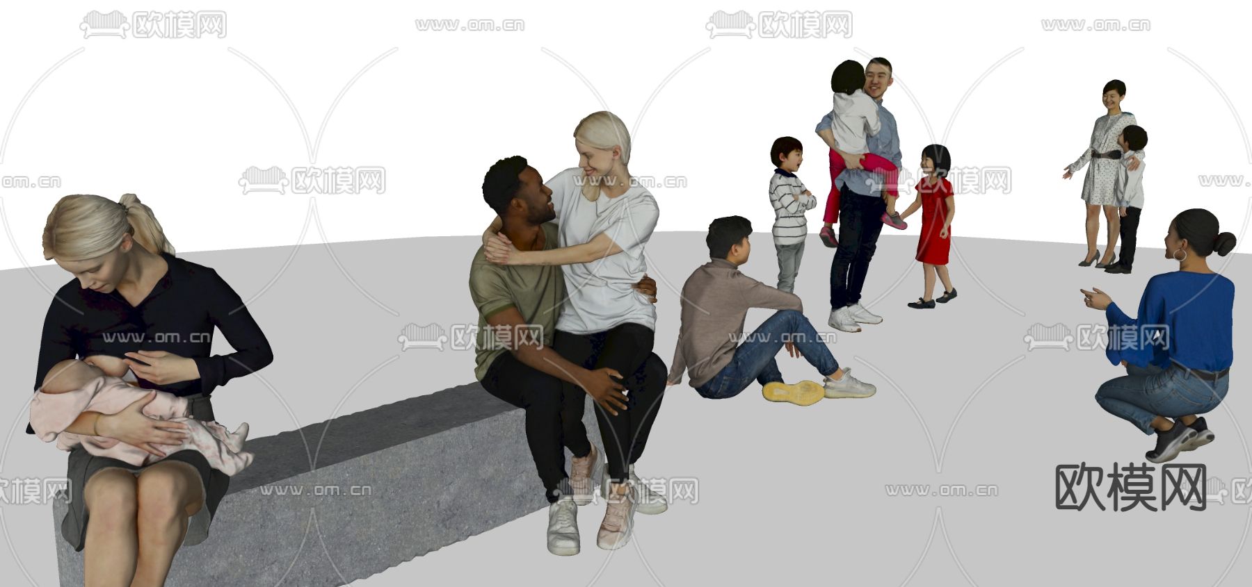 哺乳人 人群su模型下载（渲染图1）