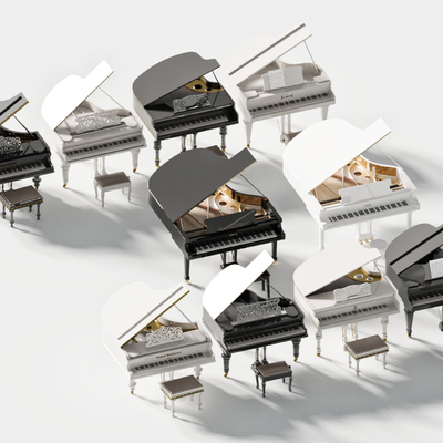  三角钢琴 琴凳su模型 