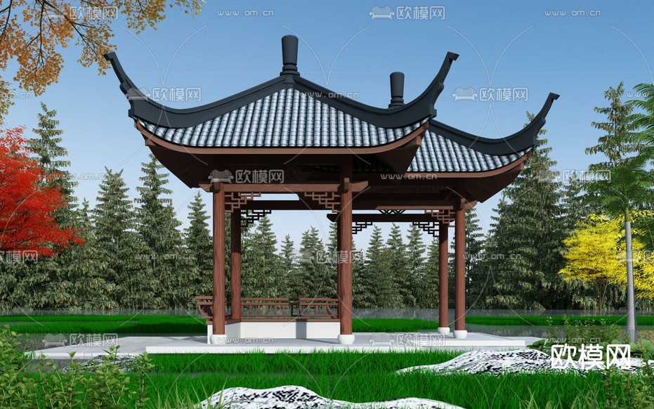 中式亭子 凉亭3d模型下载
