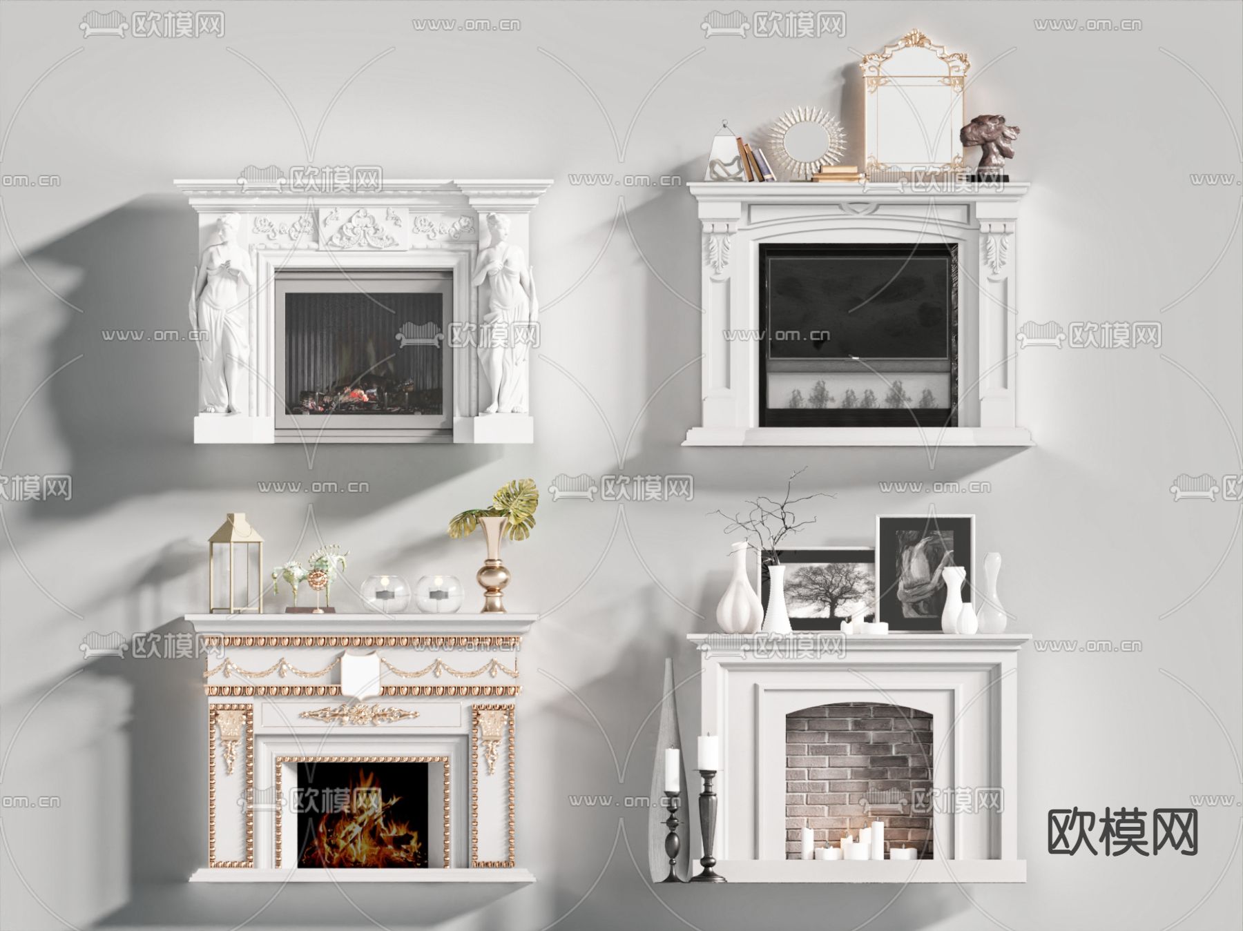 简欧壁炉3d模型下载