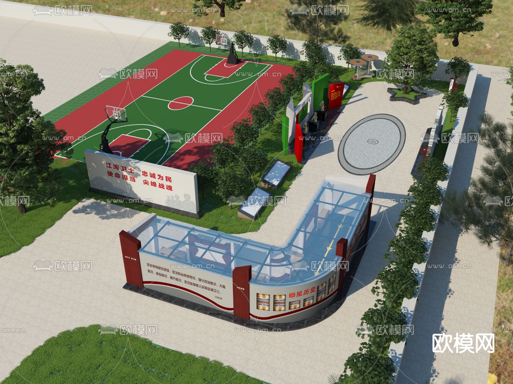 党建长廊 革命长廊3d模型下载（渲染图4）