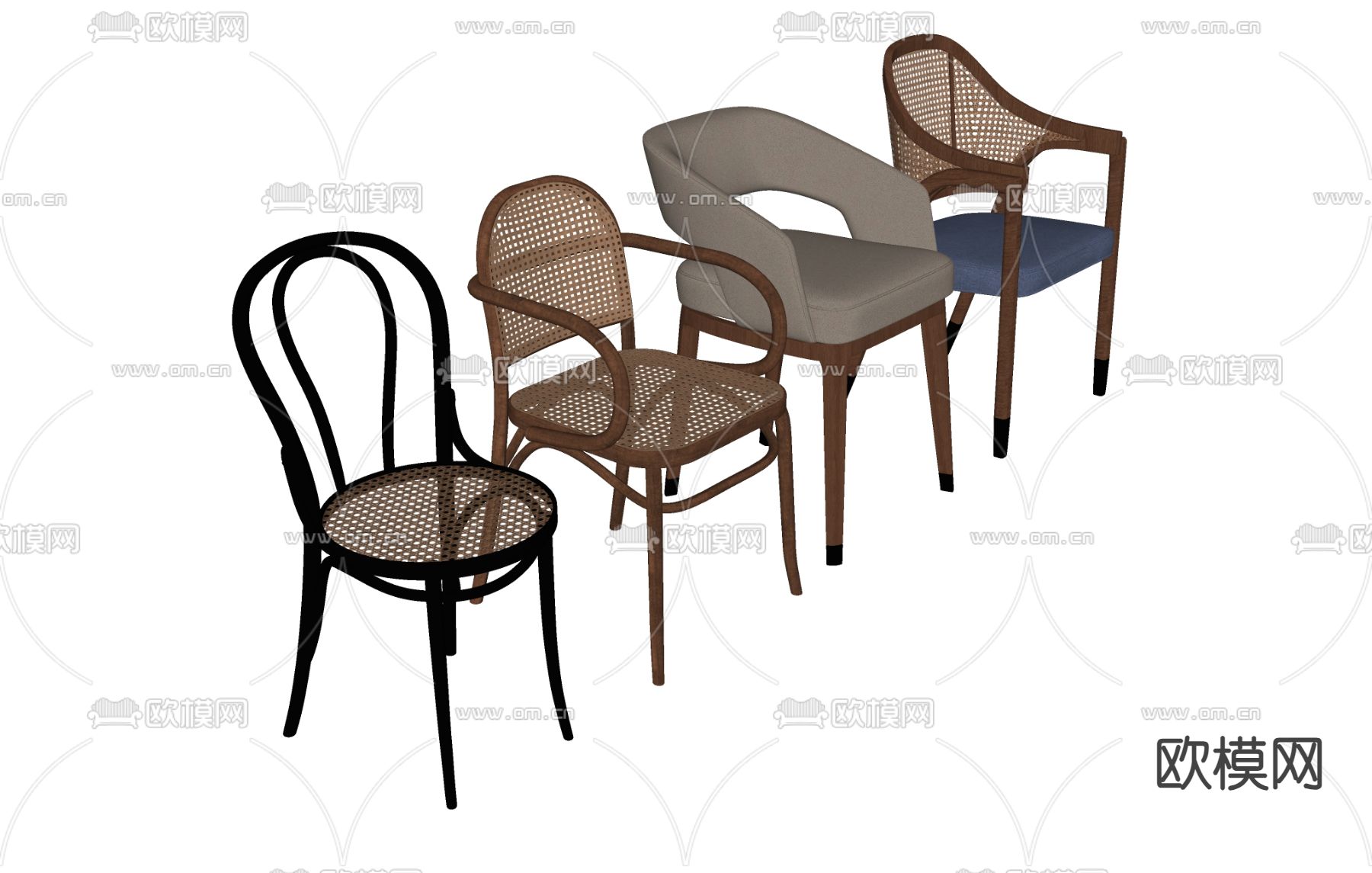 法式椅子 藤编椅 原木椅su模型下载（渲染图1）