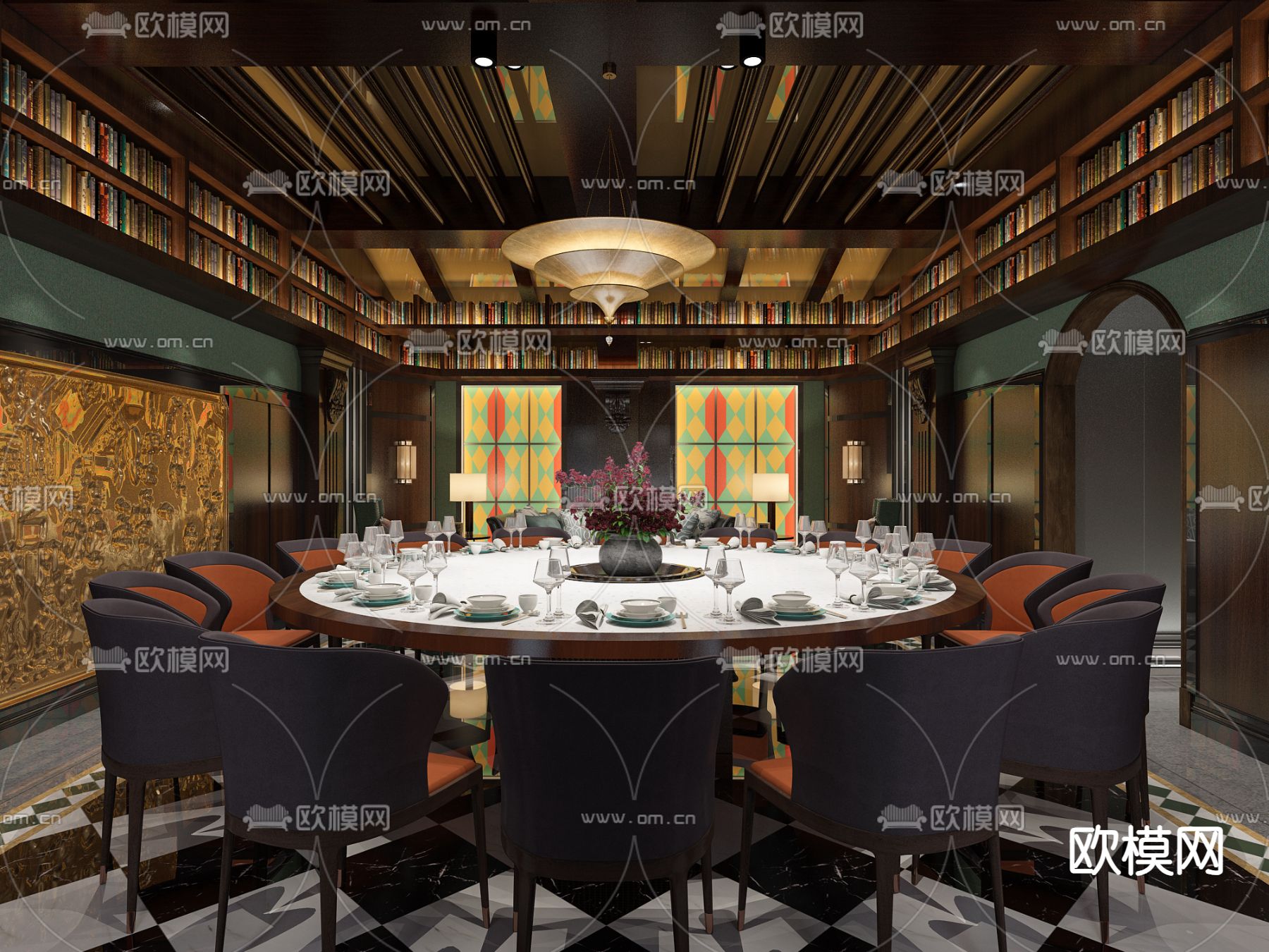 民国风 餐厅包厢3d模型下载（渲染图2）