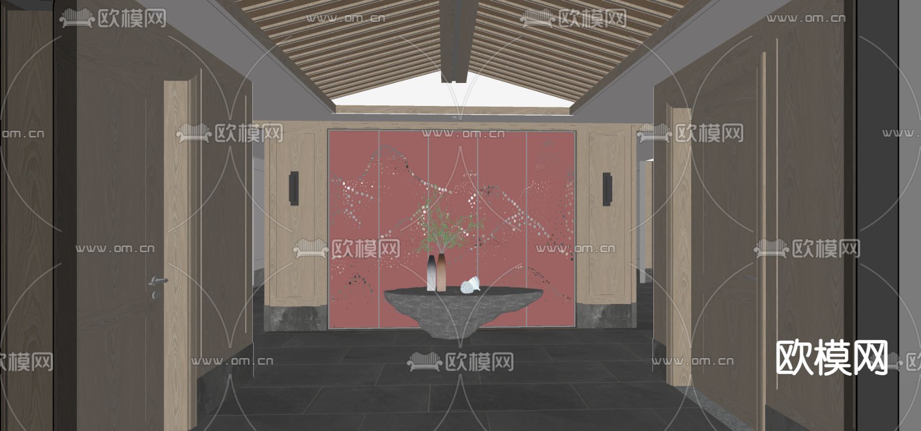 新中式中餐厅包厢su模型下载（渲染图1）