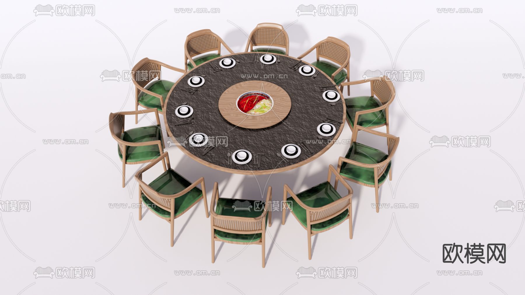 中式圆餐桌su模型下载（渲染图2）