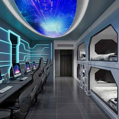  电竞酒店 电竞包房su模型 